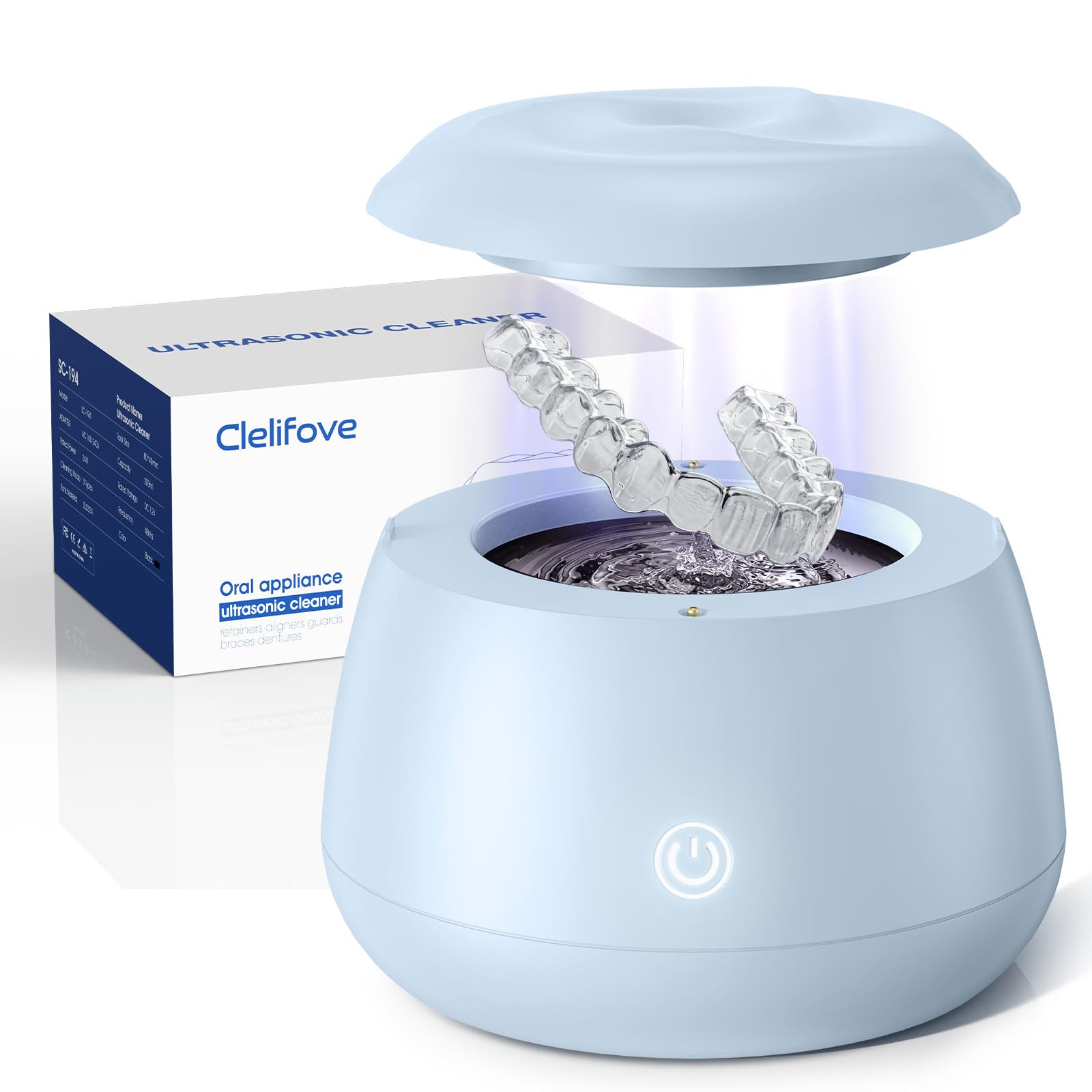Ultrasonic Retainer Cleaner 48kHz – 200ml Blue Cleaning Pod for Aligners, Dentures & Trays