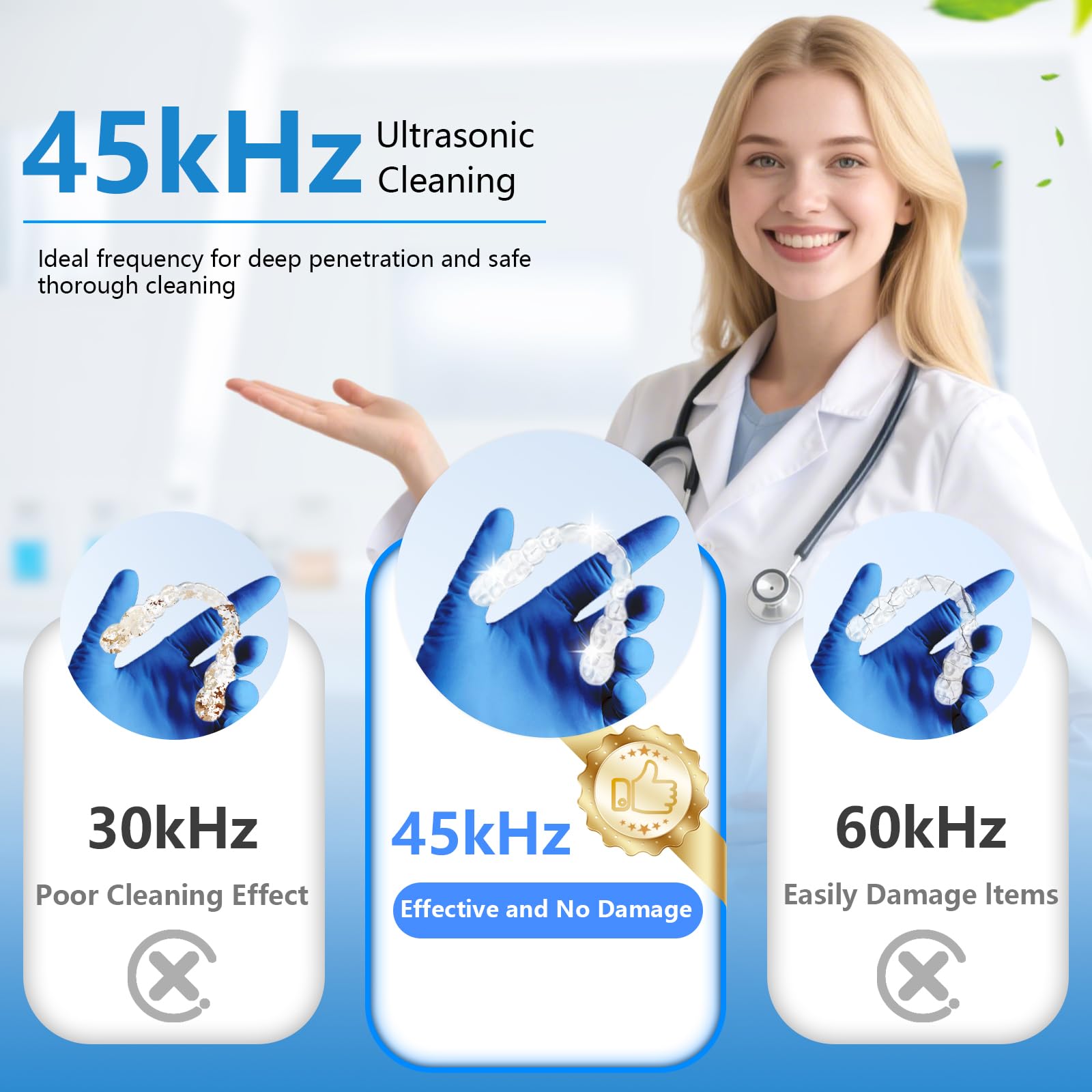 Ultrasonic Retainer Cleaner 45kHz – 200ml, 4 Modes, Digital Timer