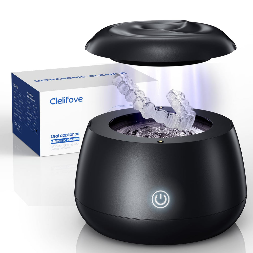 Ultrasonic Retainer Cleaner Machine 48kHz – 200ml Cleaning Pod (Black) for Aligners & Dentures