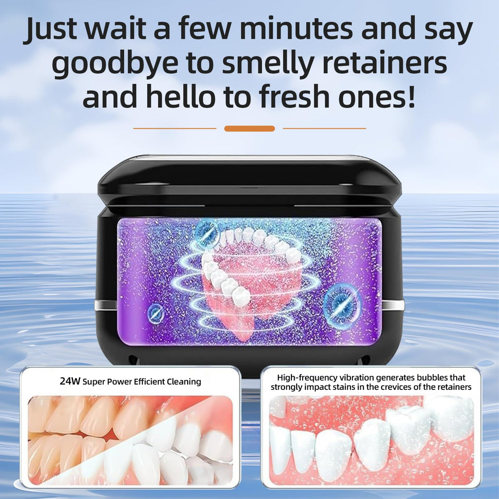 Ultrasonic Retainer Cleaner Machine for Dental Appliances – 42kHz, 24W, 180ml, Black | YKL
