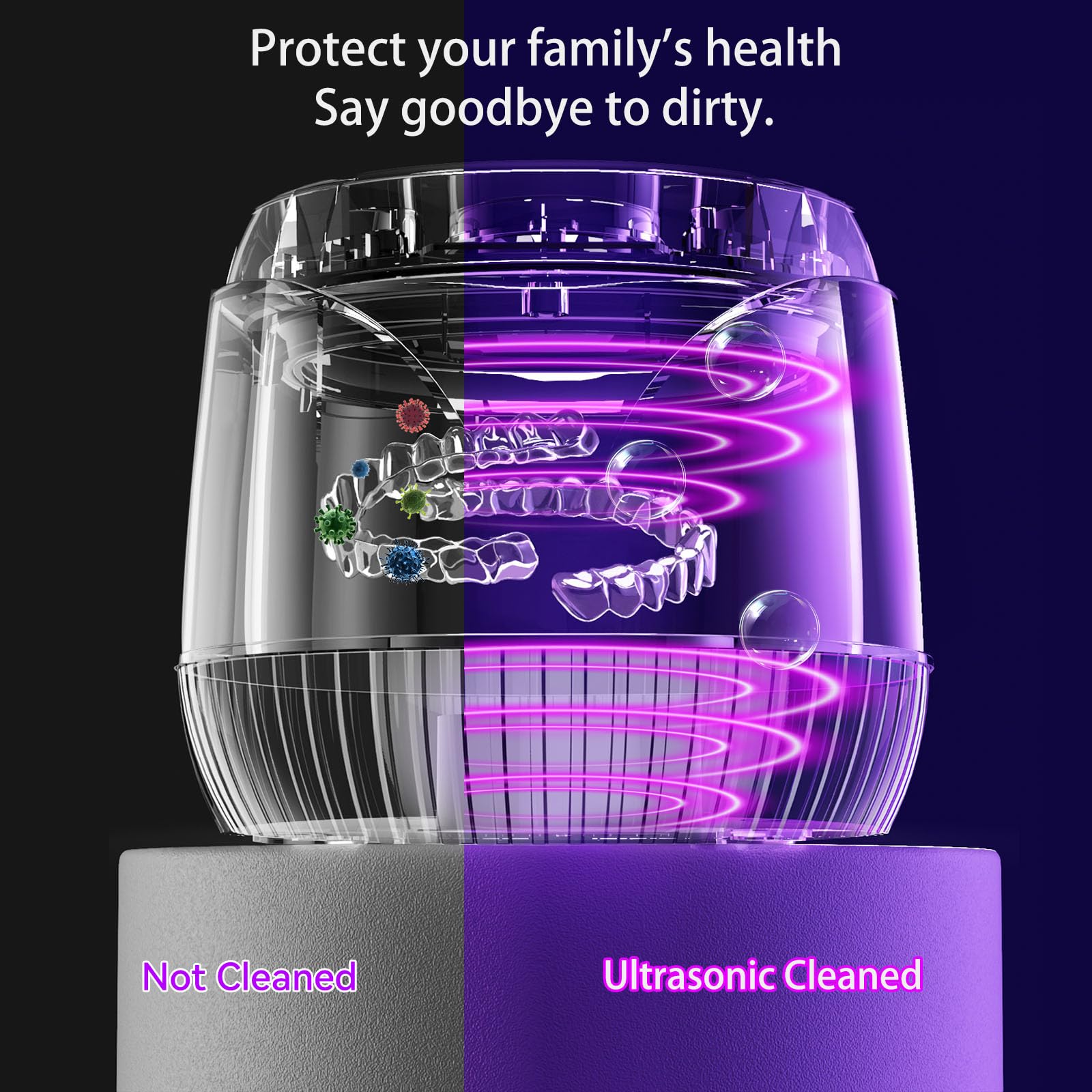 Ultrasonic Retainer Cleaner 45kHz – 200ML for Dentures, Aligners, Braces & Mouth Guards (Blue)