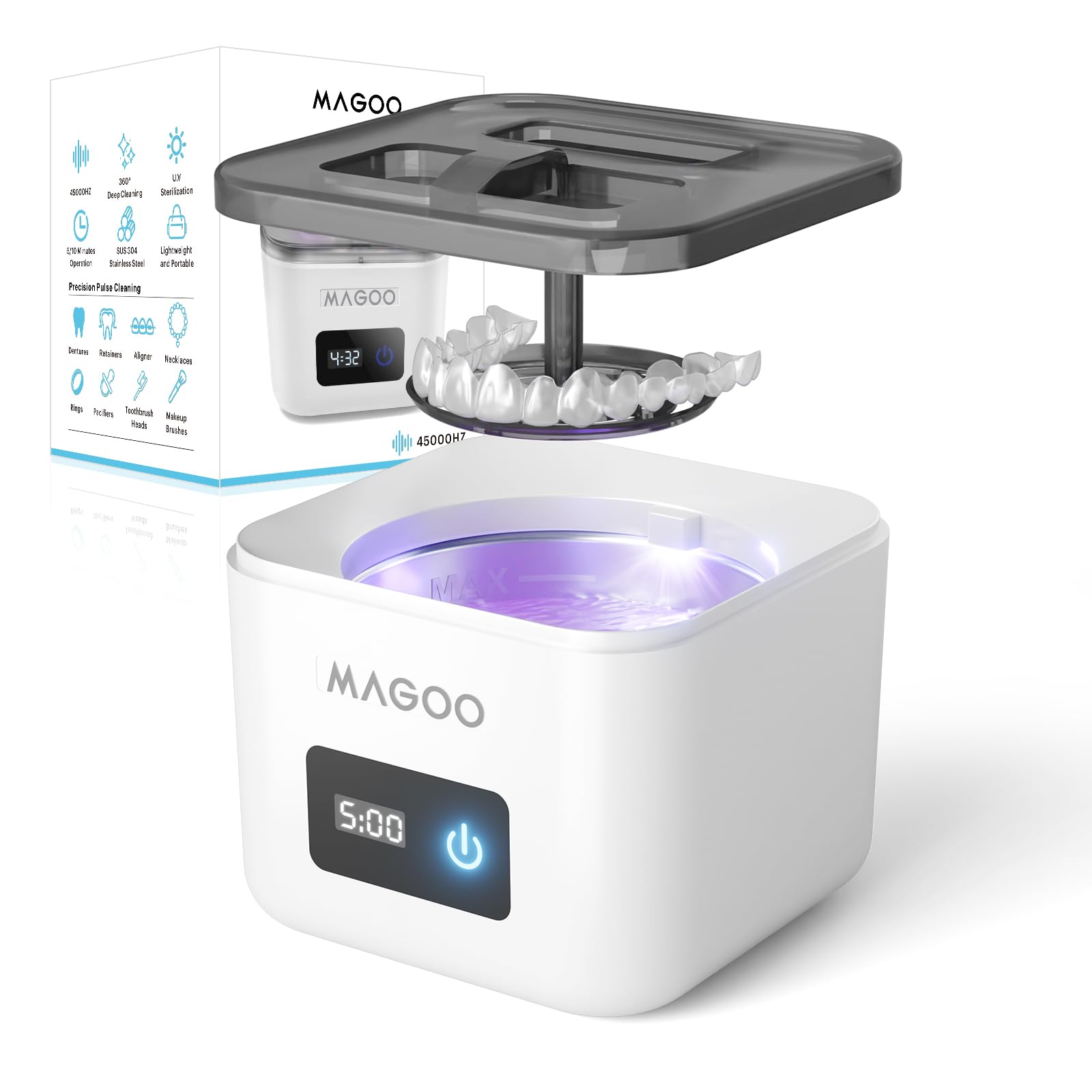 Ultrasonic Retainer Cleaner Machine 45kHz UV • 200ML • All-in-One Dental & Jewelry Cleaner