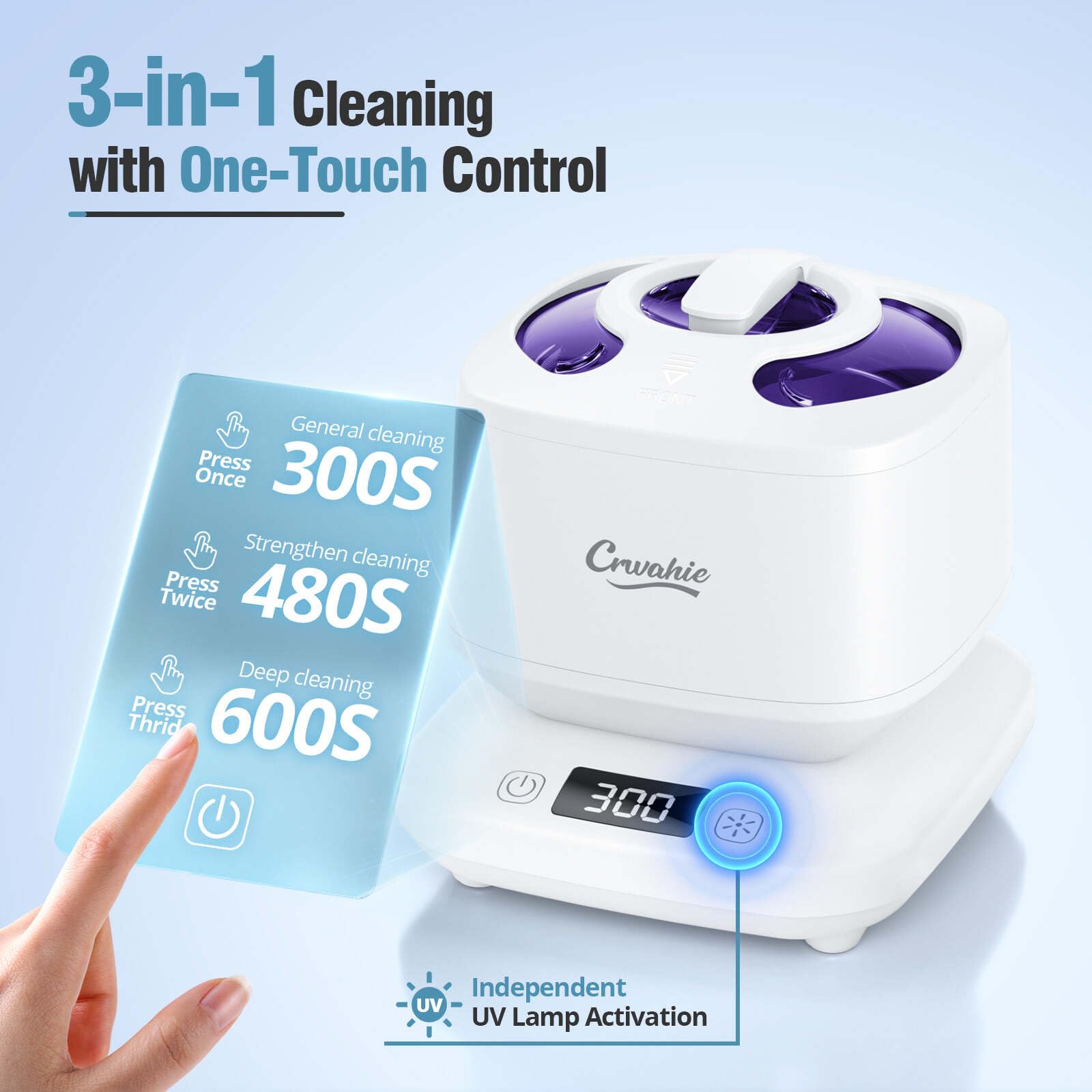 Ultrasonic Retainer Cleaner - Detachable 45kHz, 3 Modes, White