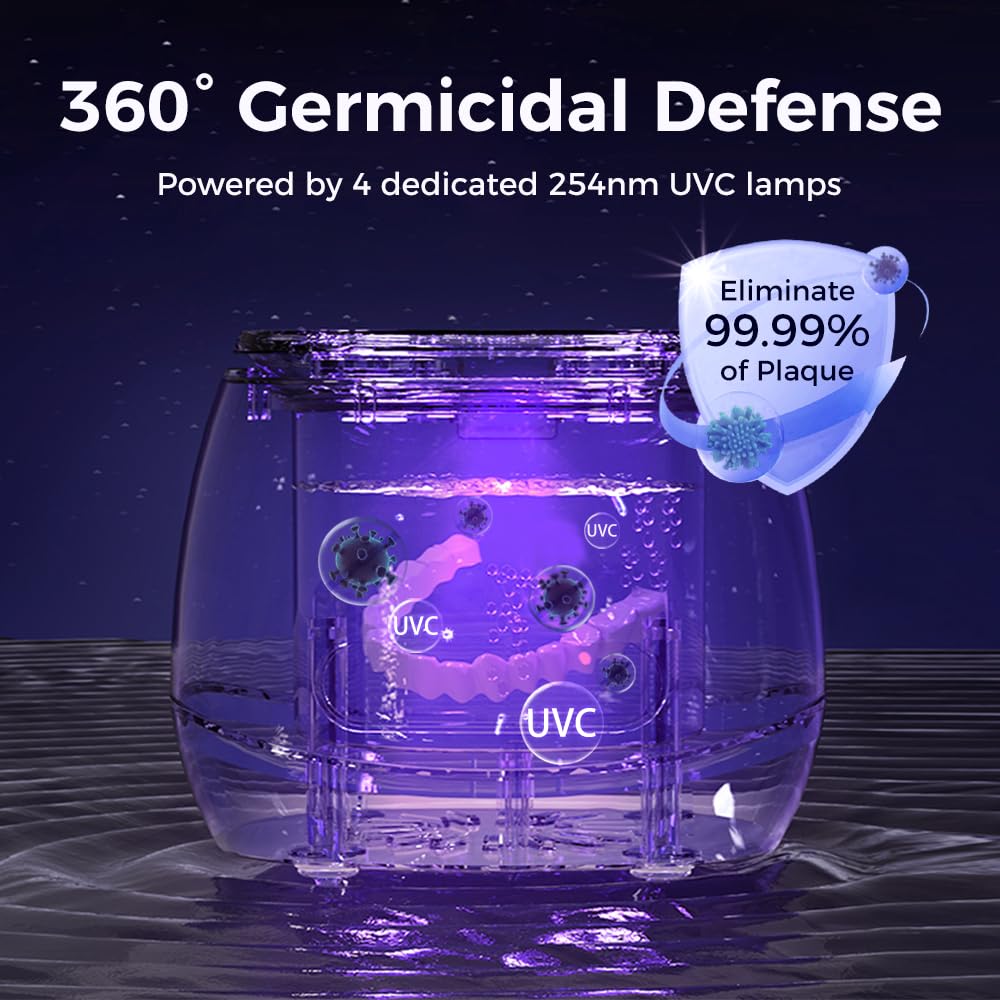 Ultrasonic Retainer Cleaner with UV Sterilizer | 45kHz Dental Cleaning Machine – Portable 200ML W190MAX (White)