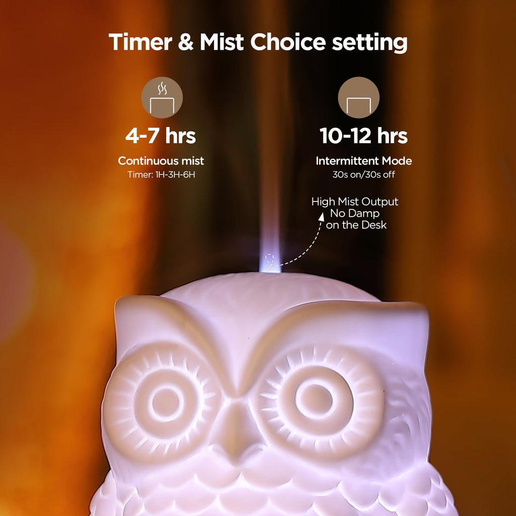 Owl Ceramic Aromatherapy Diffuser 160ml – INRORANS Ultrasonic Stone Owl Night Light