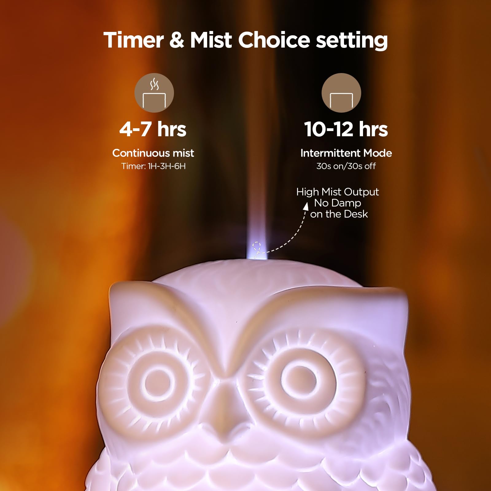 Owl Ceramic Aromatherapy Diffuser 160ml – INRORANS Ultrasonic Stone Owl Night Light