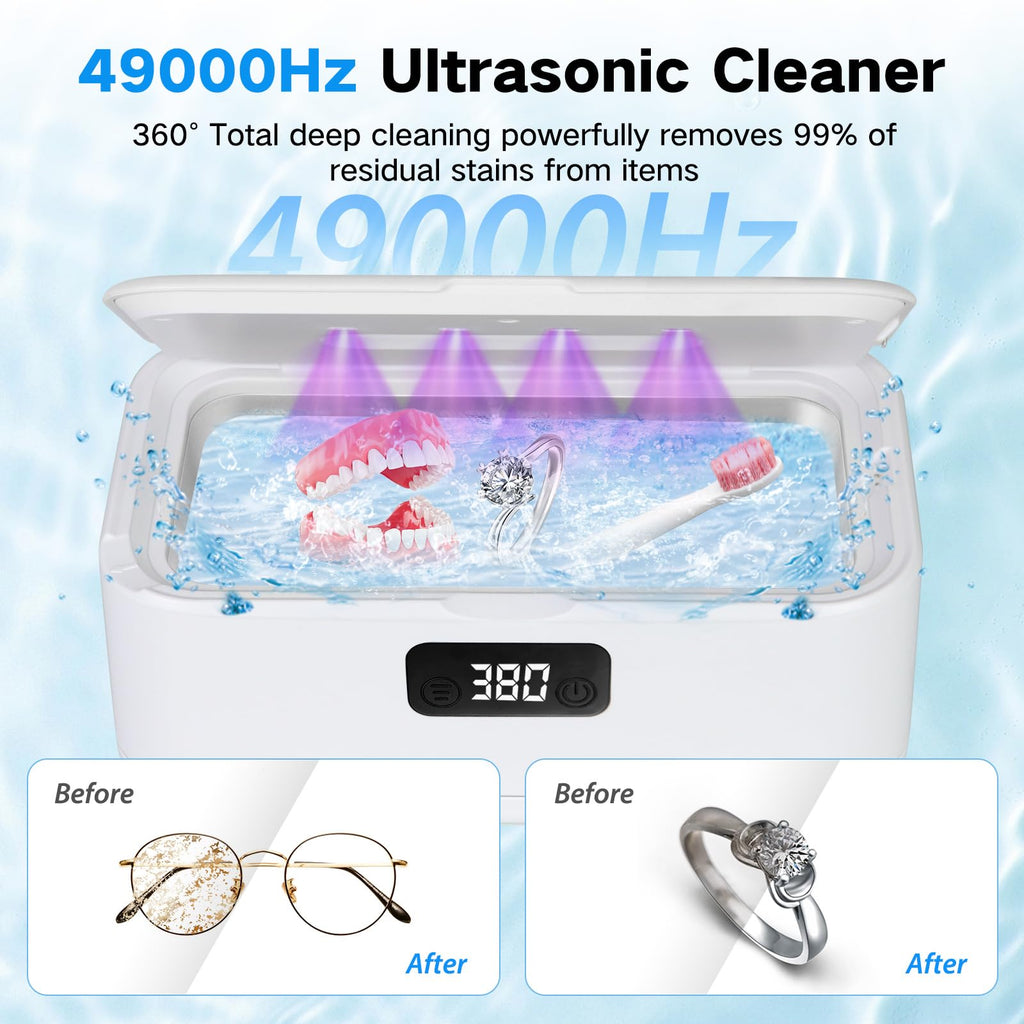 49kHz Ultrasonic Jewelry Cleaner – All-in-One Cleaner for Jewelry & Dentures