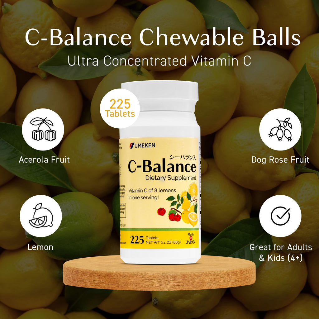 Umeken C-Balance Vitamin C Chewables – Acerola & Lemon, 68g (45-Day)