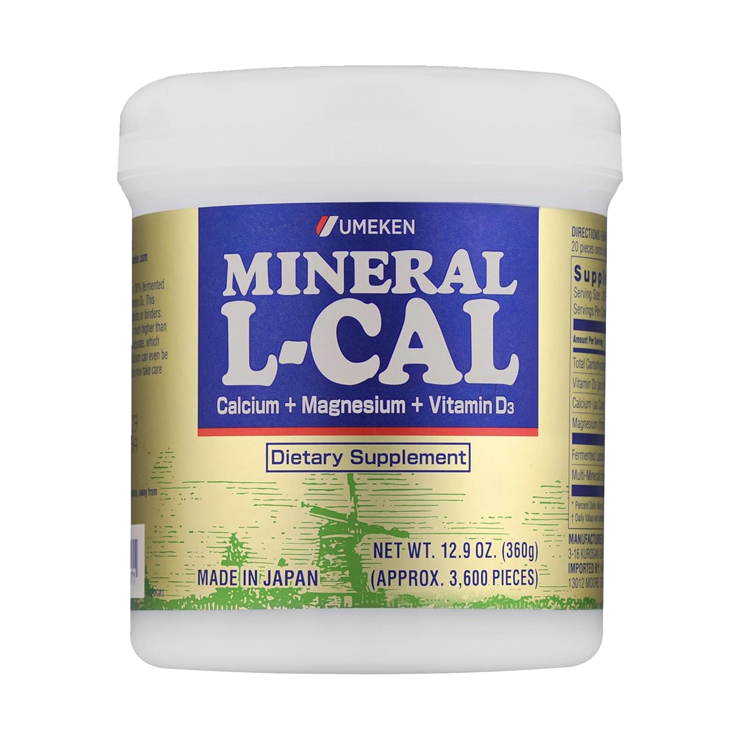 Umeken Mineral L-Calcium D3 360g, 3,600 Balls, 6-Month Supply