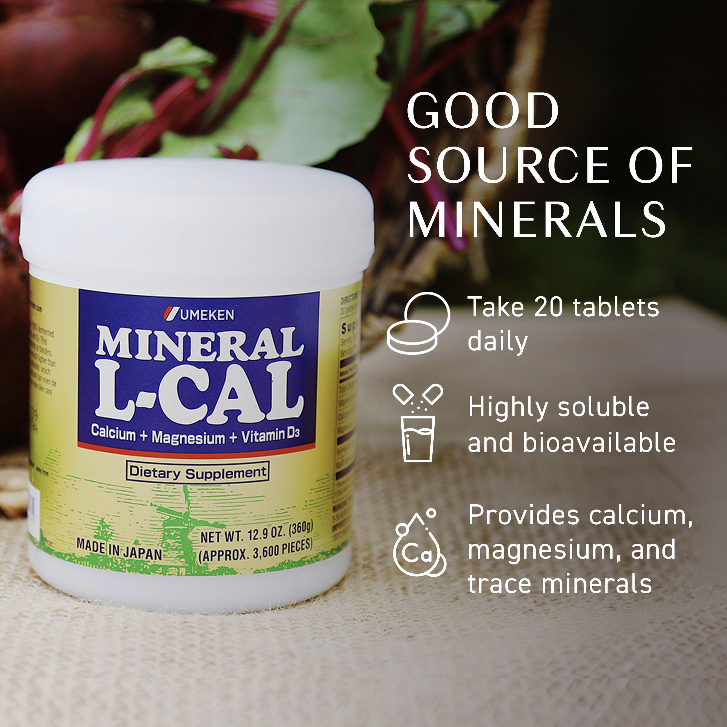Umeken Mineral L-Calcium D3 360g, 3,600 Balls, 6-Month Supply