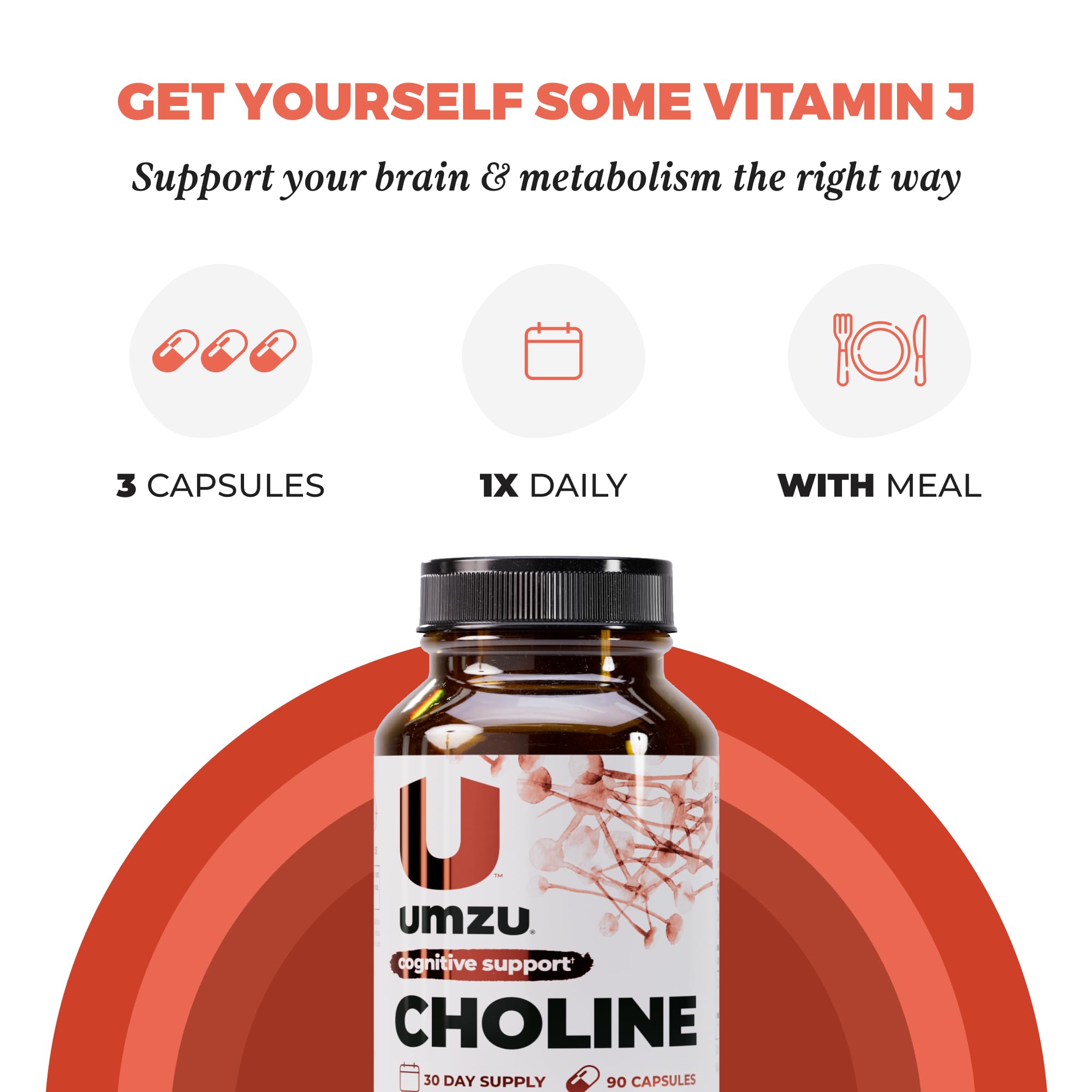 UMZU Choline Supplement | Cognitive & Hormonal Support | 30 Day Supply | 90 Capsules