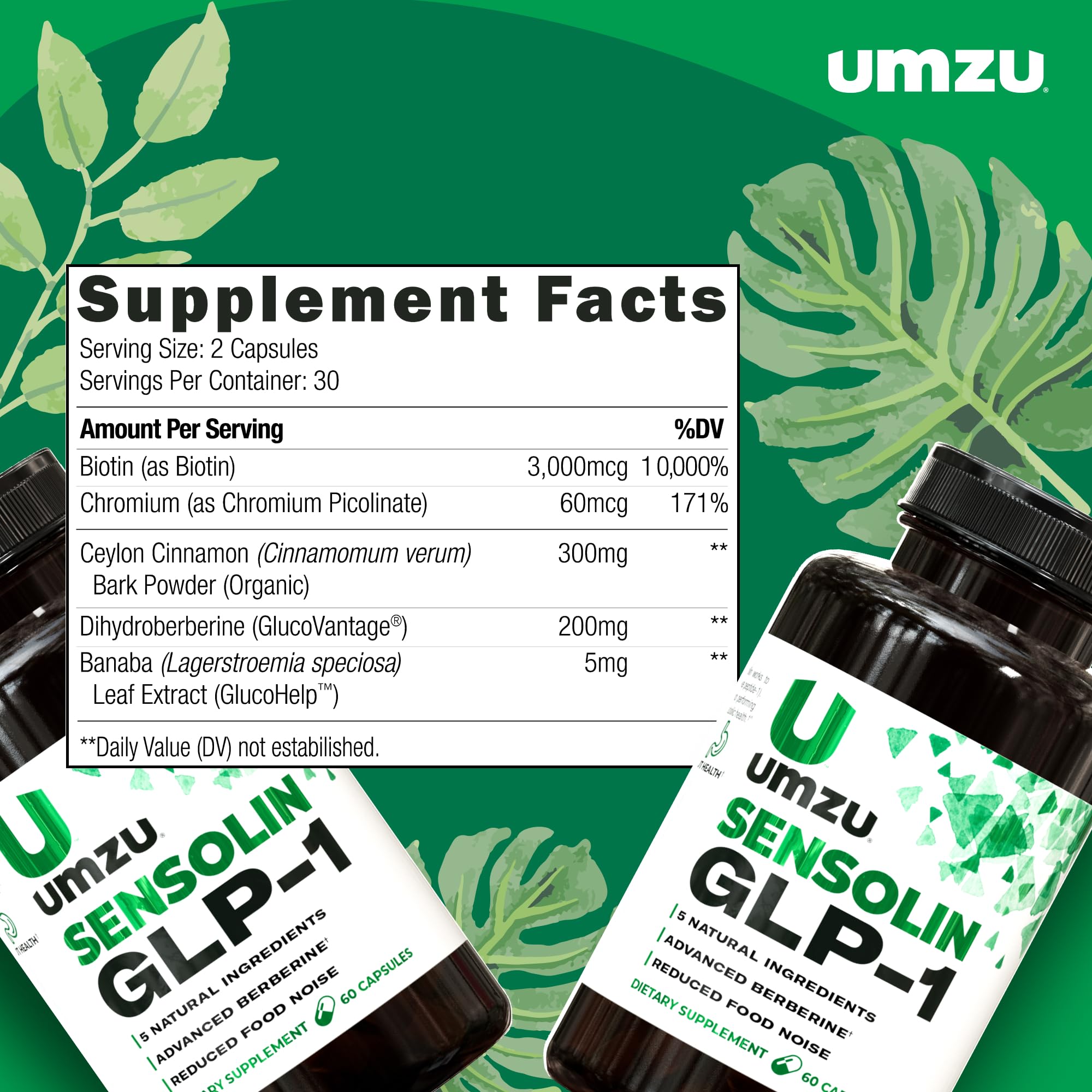 UMZU Sensolin GLP-1 Support Supplement – 30 Day Supply with Dihydroberberine, Cinnamon, Chromium & Biotin