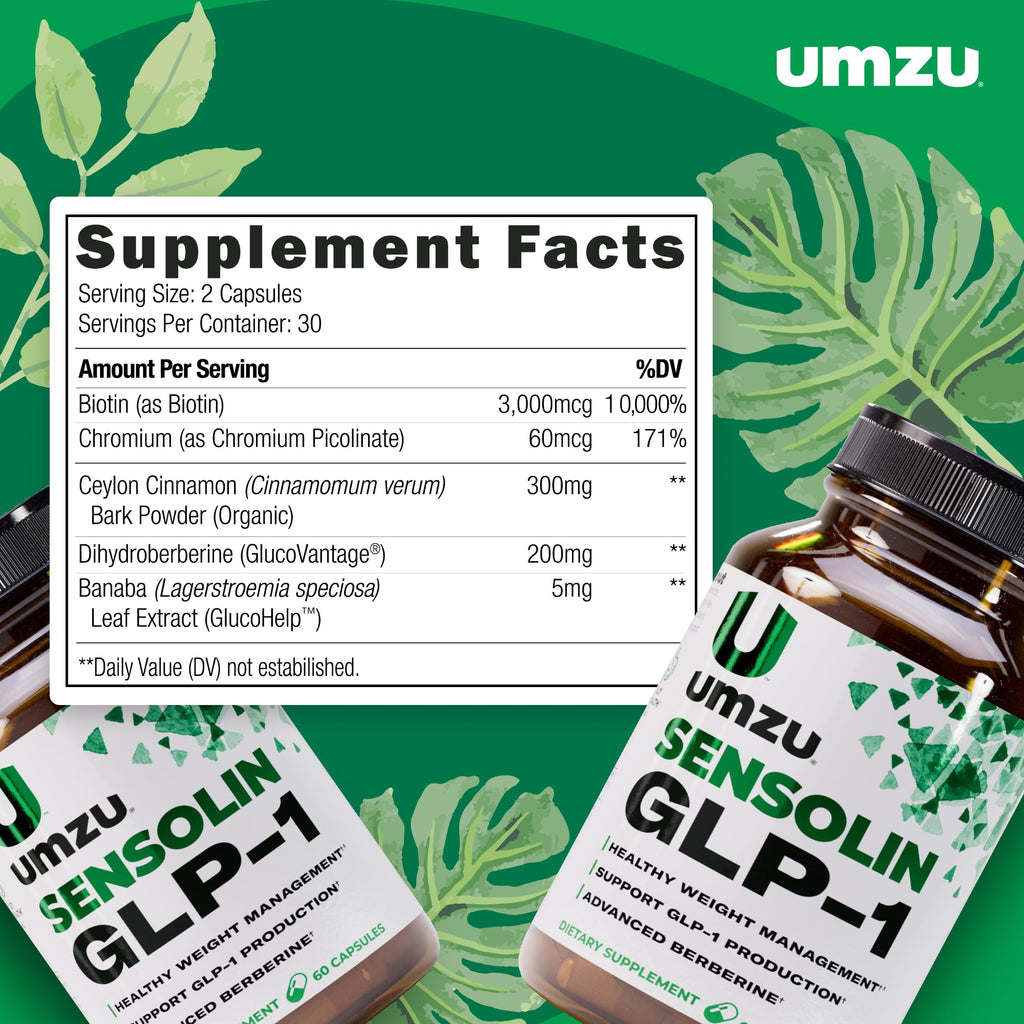 UMZU Sensolin GLP-1 Support Supplement – 30 Day Supply with Dihydroberberine, Cinnamon, Chromium & Biotin