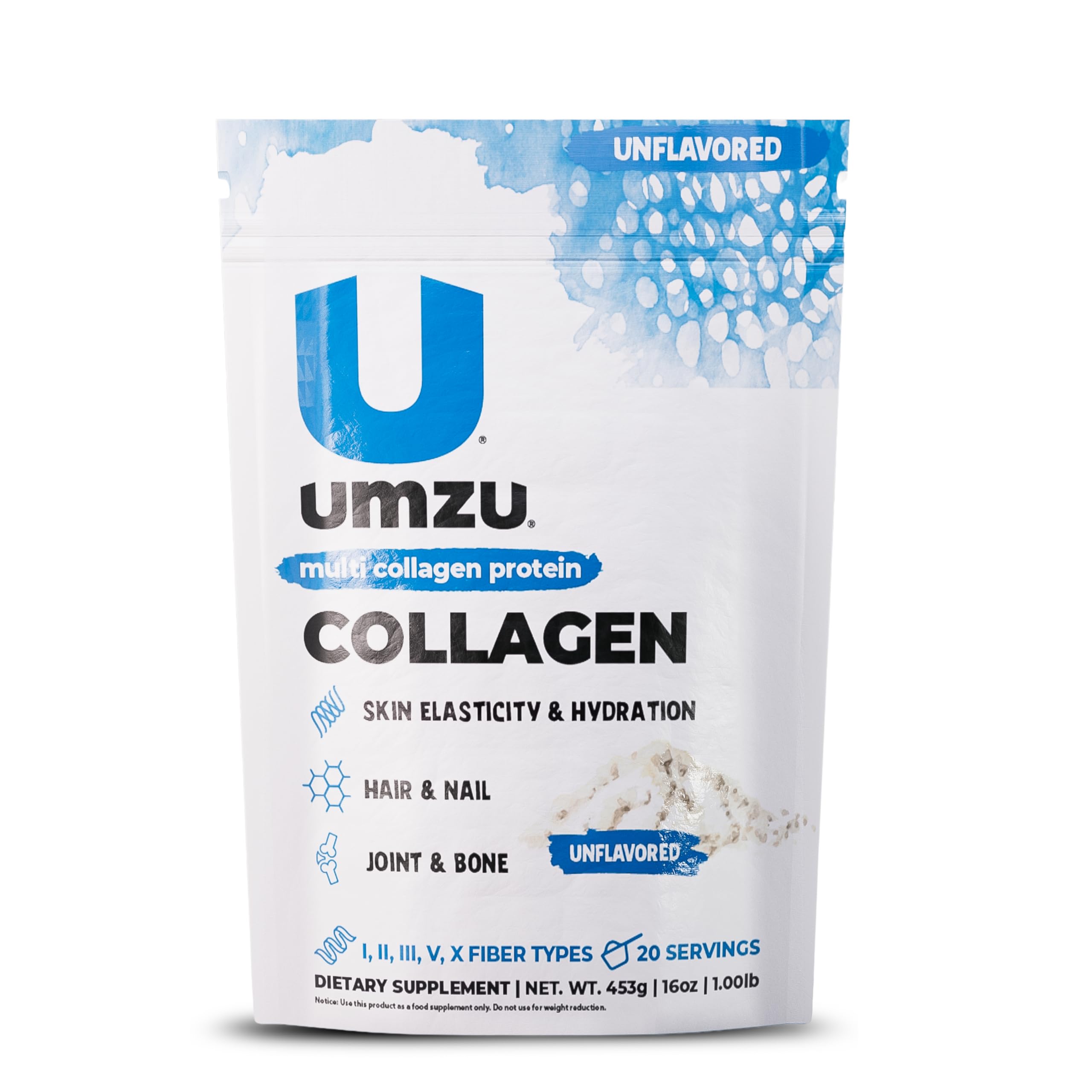 UMZU zuCollagen Multi Collagen Protein Powder – Unflavored | 20g Protein, Low Calorie, 5 Types I-X