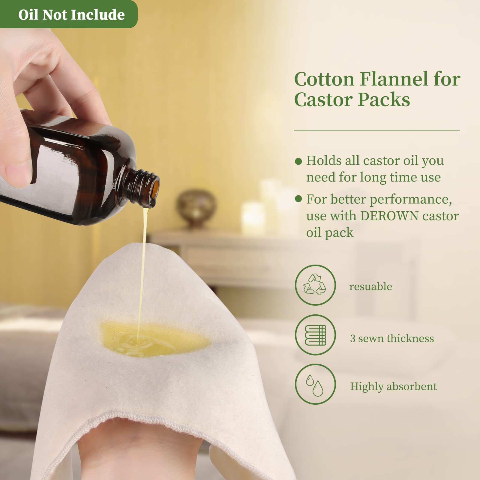 2Pcs Organic Cotton Flannel for Castor Oil Pack - Unbleached, Reusable