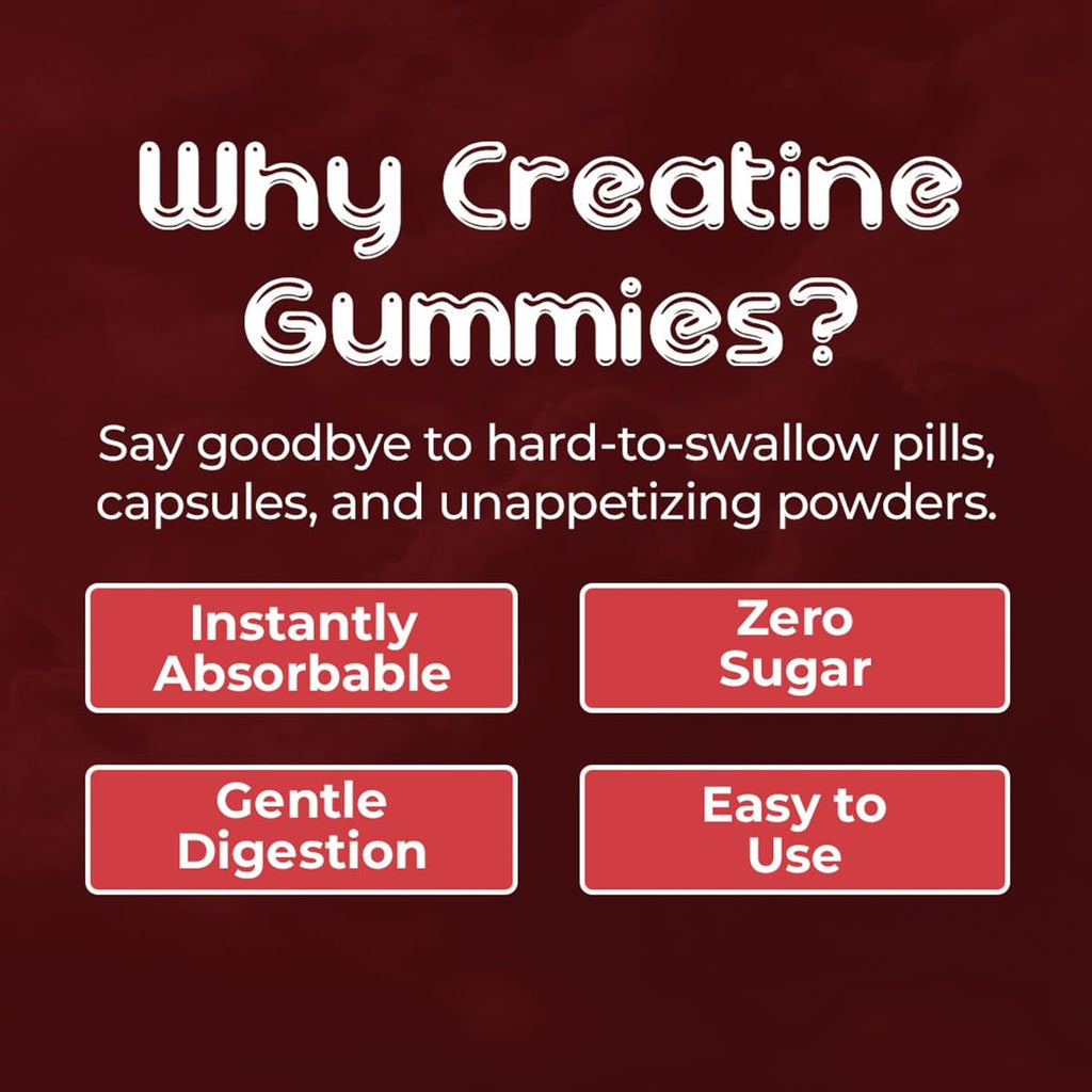 Big Bear Bites Creatine Monohydrate Gummies – 5000mg per Serving – Sugar Free, Gluten Free & Halal – 90 Gummies – Strawberry Flavor