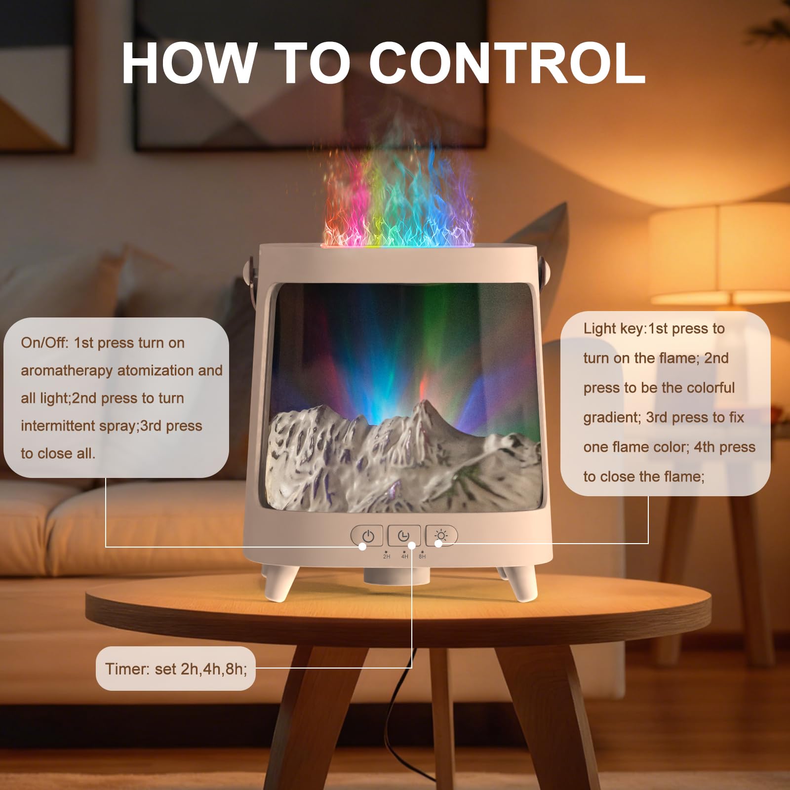 Essential Oil Diffuser Aurora Flame 200ml Ultrasonic Humidifier