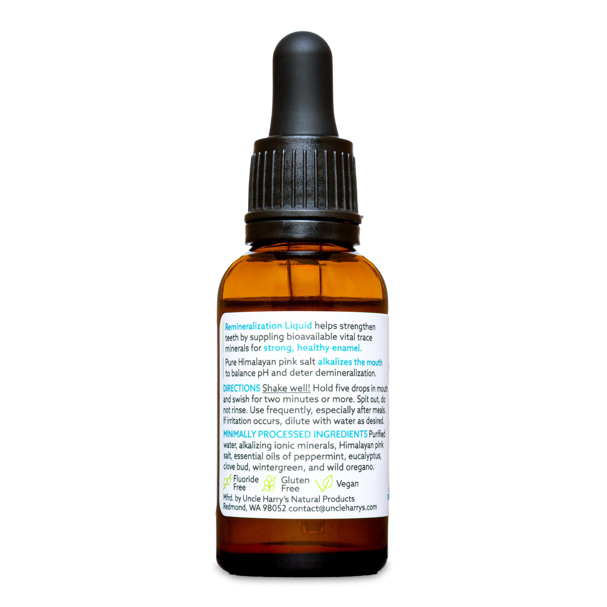 Uncle Harry's Natural Fluoride-Free Remineralization Liquid for Tooth Enamel - Freshens Breath & Strengthens Teeth (2 Pack, 1 oz.)