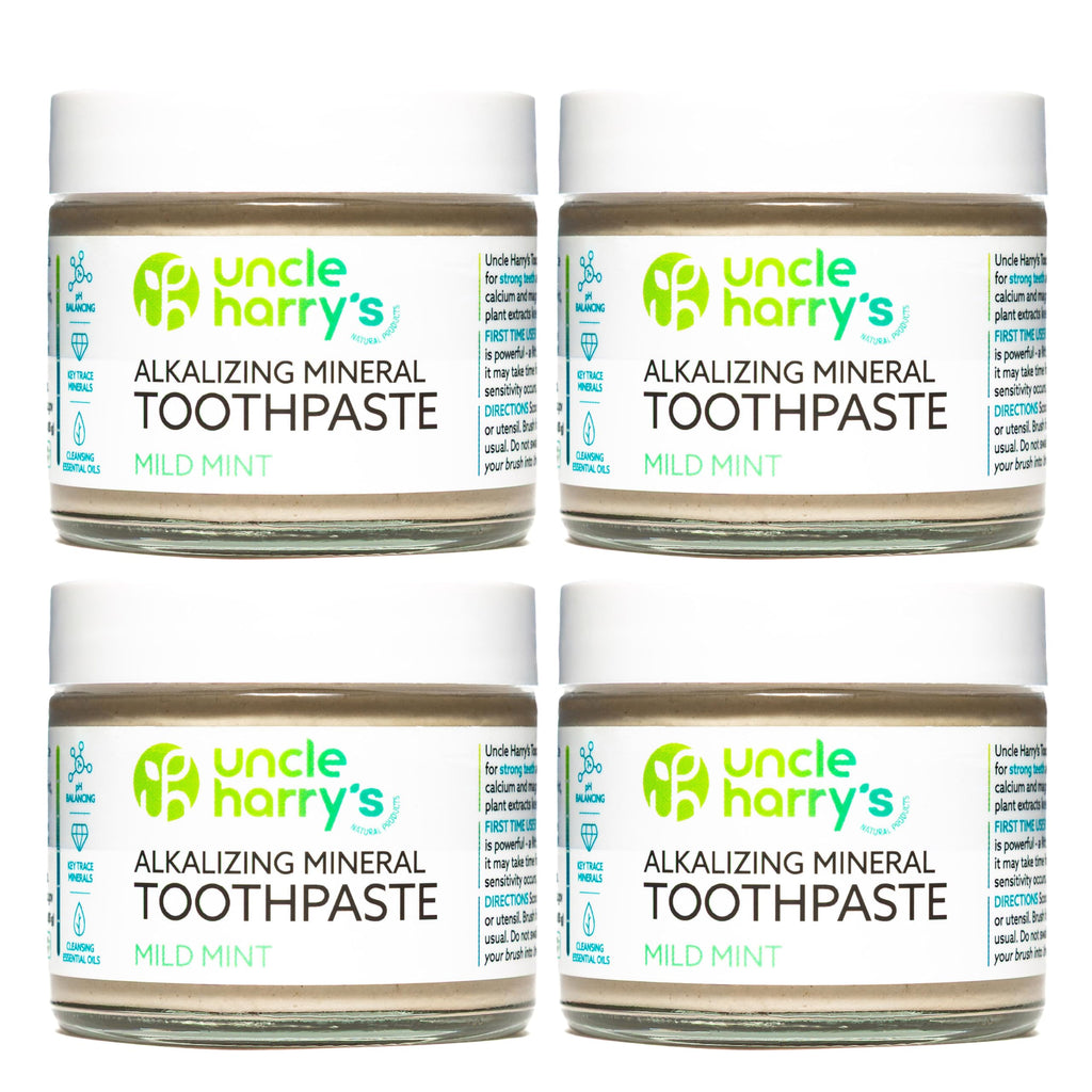 Uncle Harry's Mild Mint Remineralizing Toothpaste - Natural Whitening, Fresh Breath, Enamel Support | Vegan, Fluoride Free, 3 Oz (4 Pack)