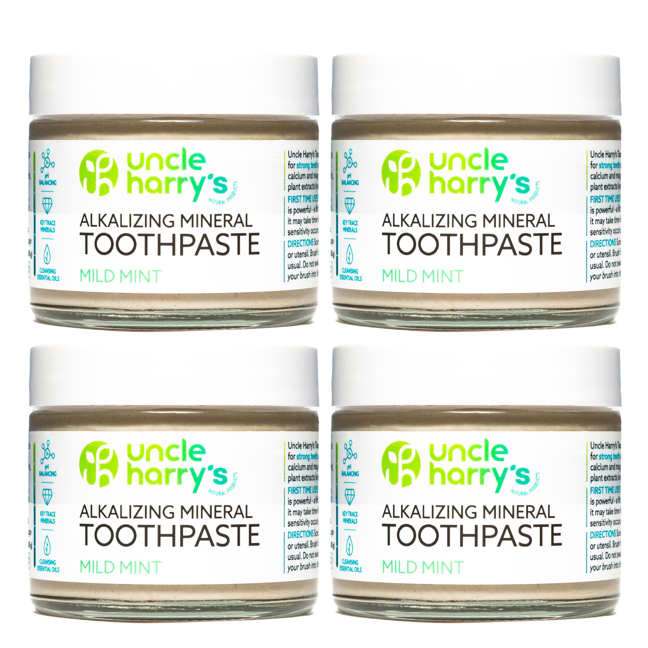Uncle Harry's Mild Mint Remineralizing Toothpaste - Natural Whitening, Fresh Breath, Enamel Support | Vegan, Fluoride Free, 3 Oz (4 Pack)