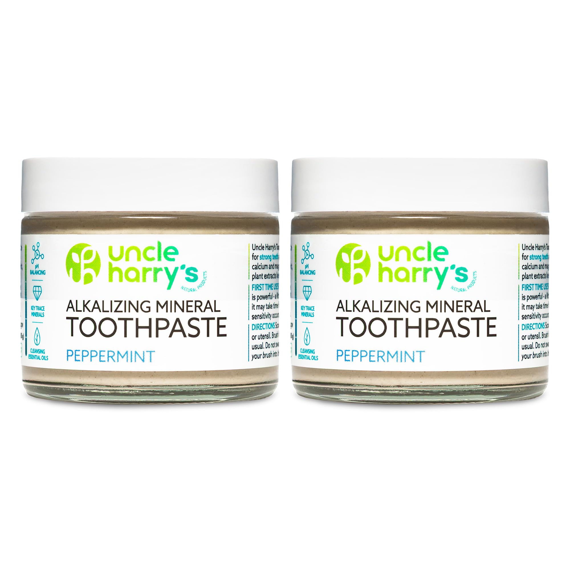 Uncle Harry's Peppermint Remineralizing Toothpaste – Natural Whitening, Vegan, Fluoride-Free (2 Pack)