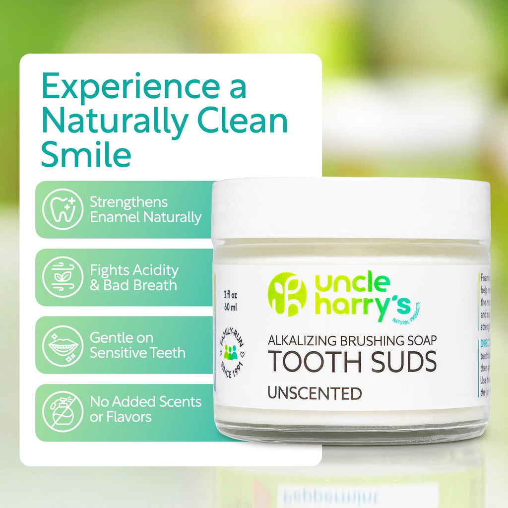 Uncle Harry's Non-Abrasive Unscented Brushing Soap Tooth Suds | Vegan Fluoride Free Toothpaste (2 oz)
