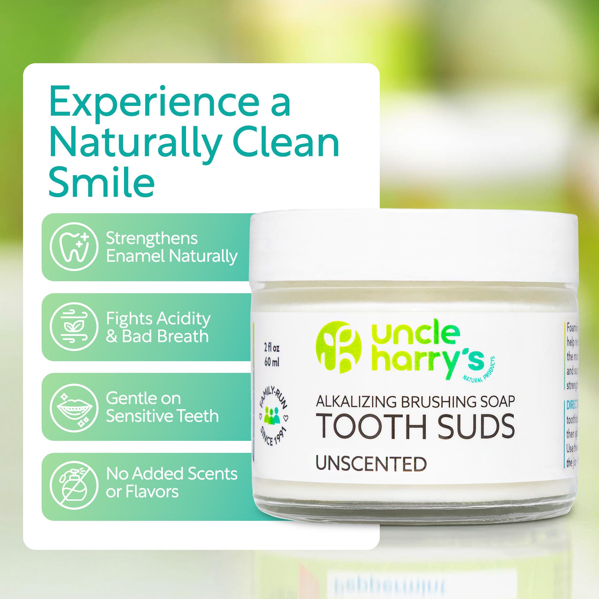 Uncle Harry's Non-Abrasive Unscented Brushing Soap Tooth Suds | Vegan Fluoride Free Toothpaste (2 oz)