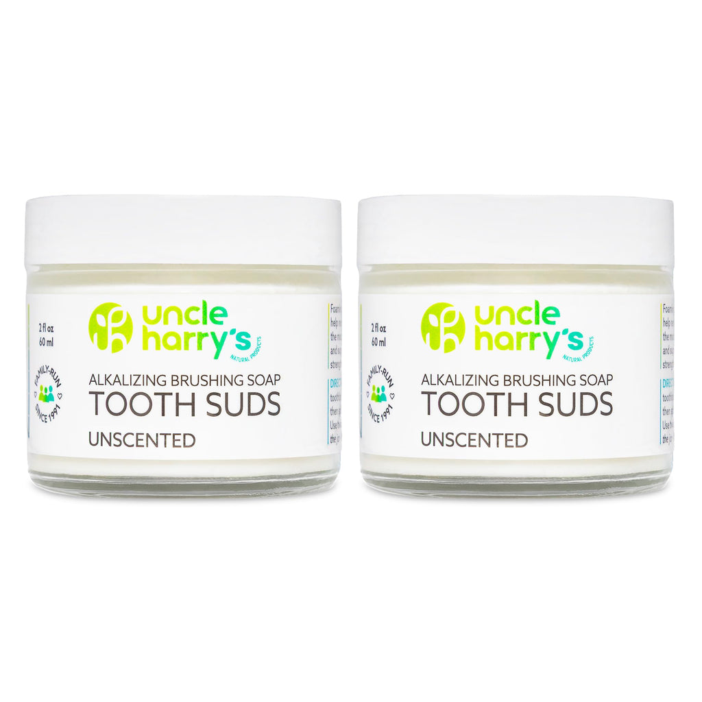 Uncle Harry's Non-Abrasive Unscented Brushing Soap Tooth Suds | Natural Remineralizing Toothpaste (Vegan, Fluoride-Free) 2 oz Pack of 2