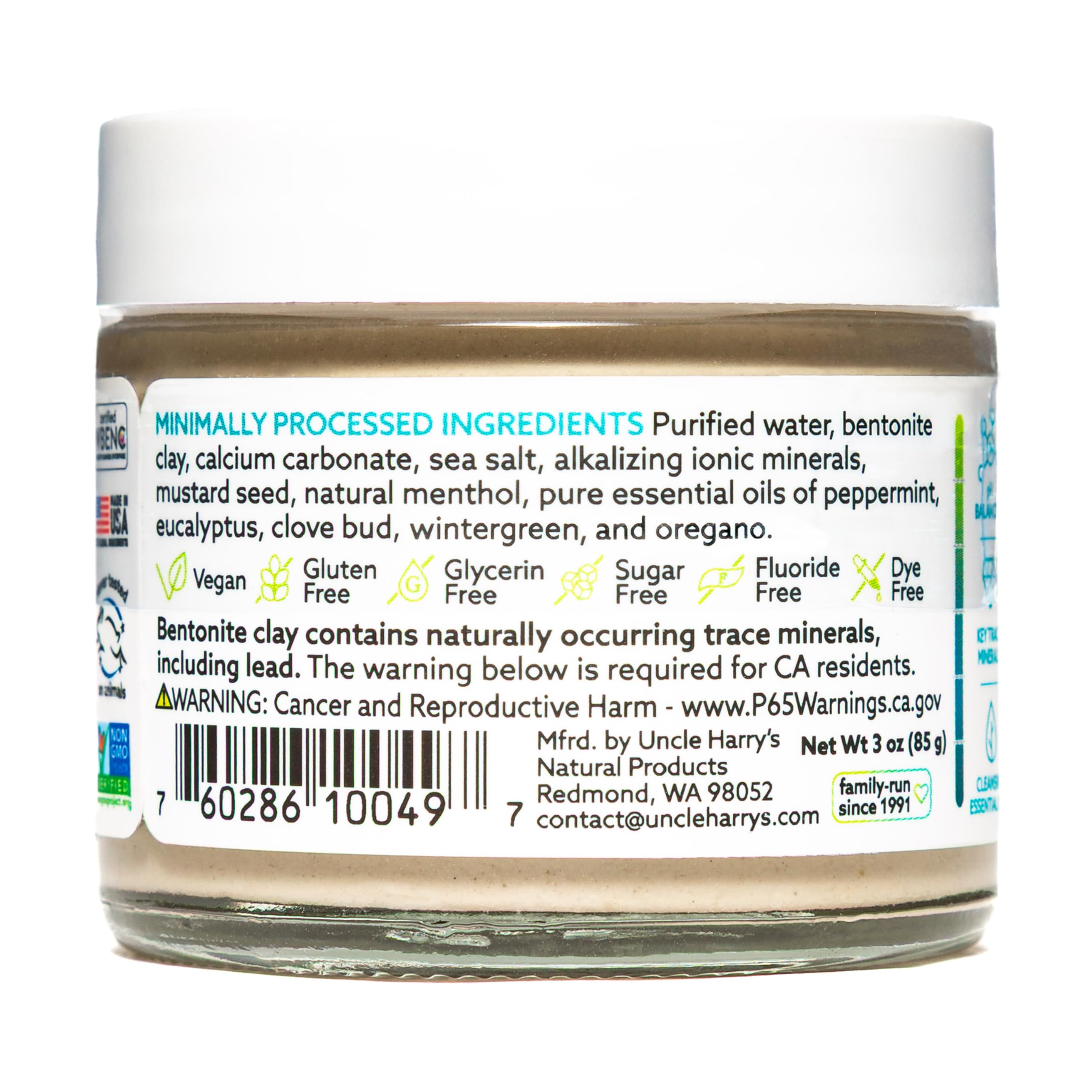 Uncle Harry's Fluoride-Free Remineralizing Toothpaste – Peppermint, 3oz (Pack of 6)