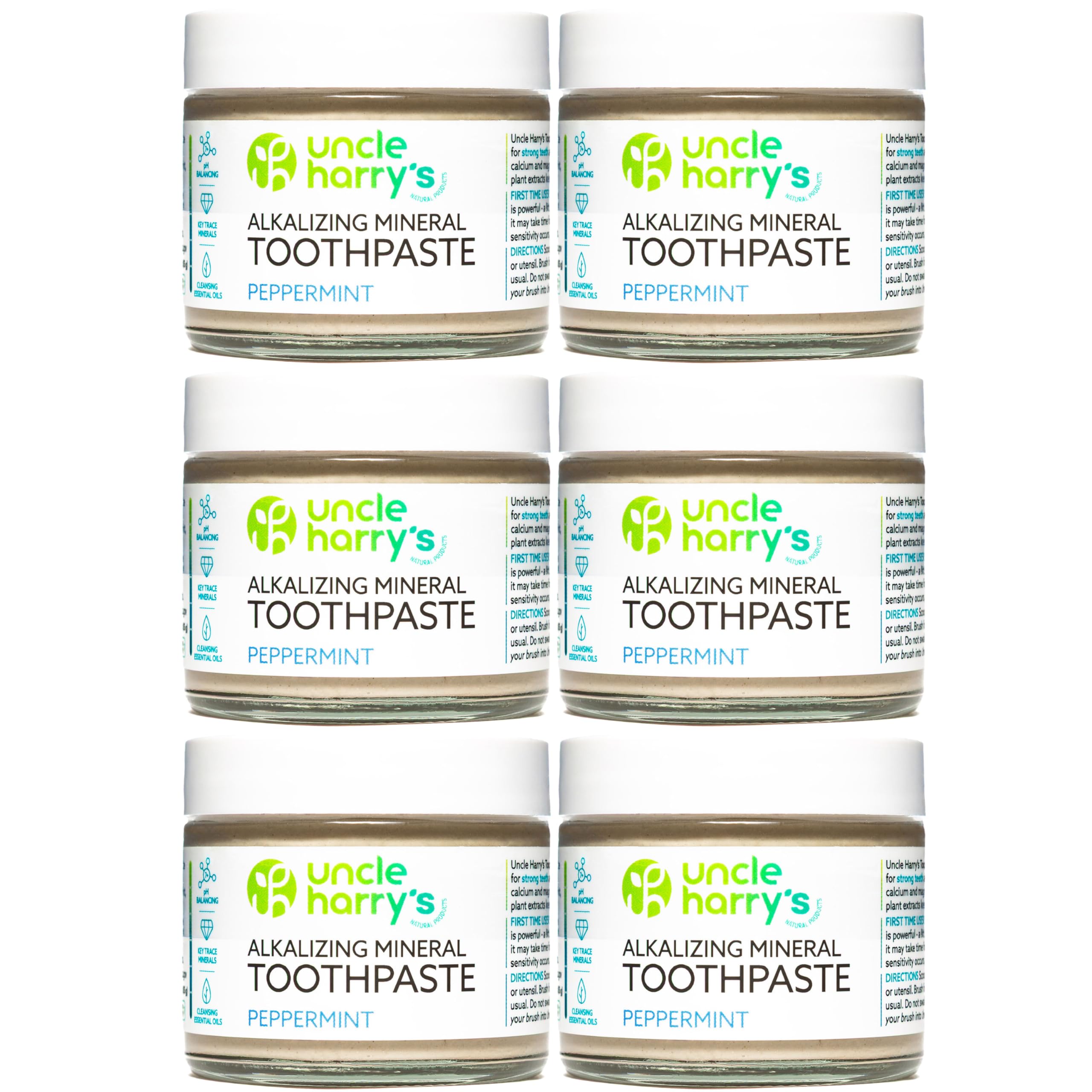 Uncle Harry's Fluoride-Free Remineralizing Toothpaste – Peppermint, 3oz (Pack of 6)