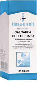 UNDA Calcarea Sulfurica 6X | Homeopathic Remedy Helps Temporarily Relieve Skin Irritations and Tender Gums | 100 Tablets
