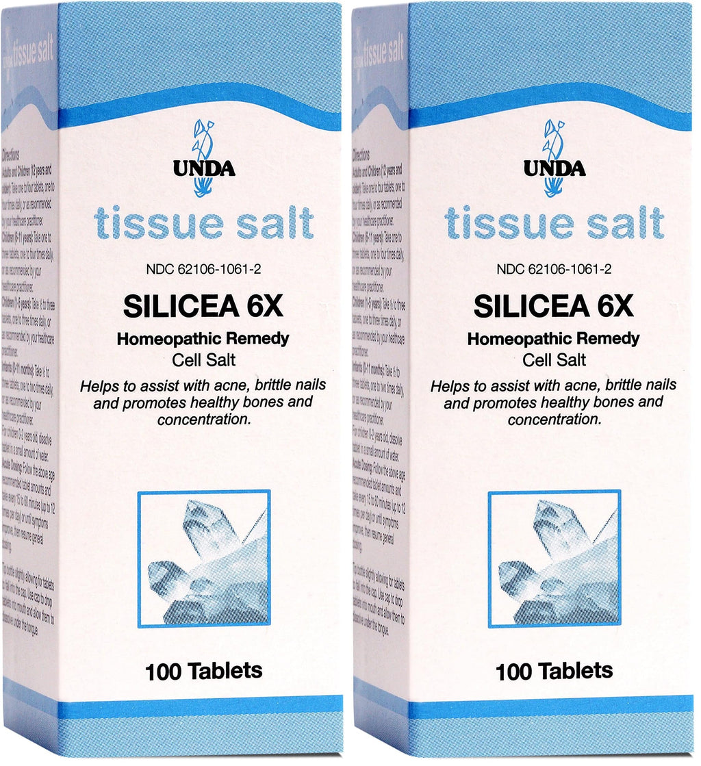 UNDA Silicea 6X Salt | Homeopathic Remedy for Mild Acne & Brittle Nails | 100 Tablets (Pack of 2)