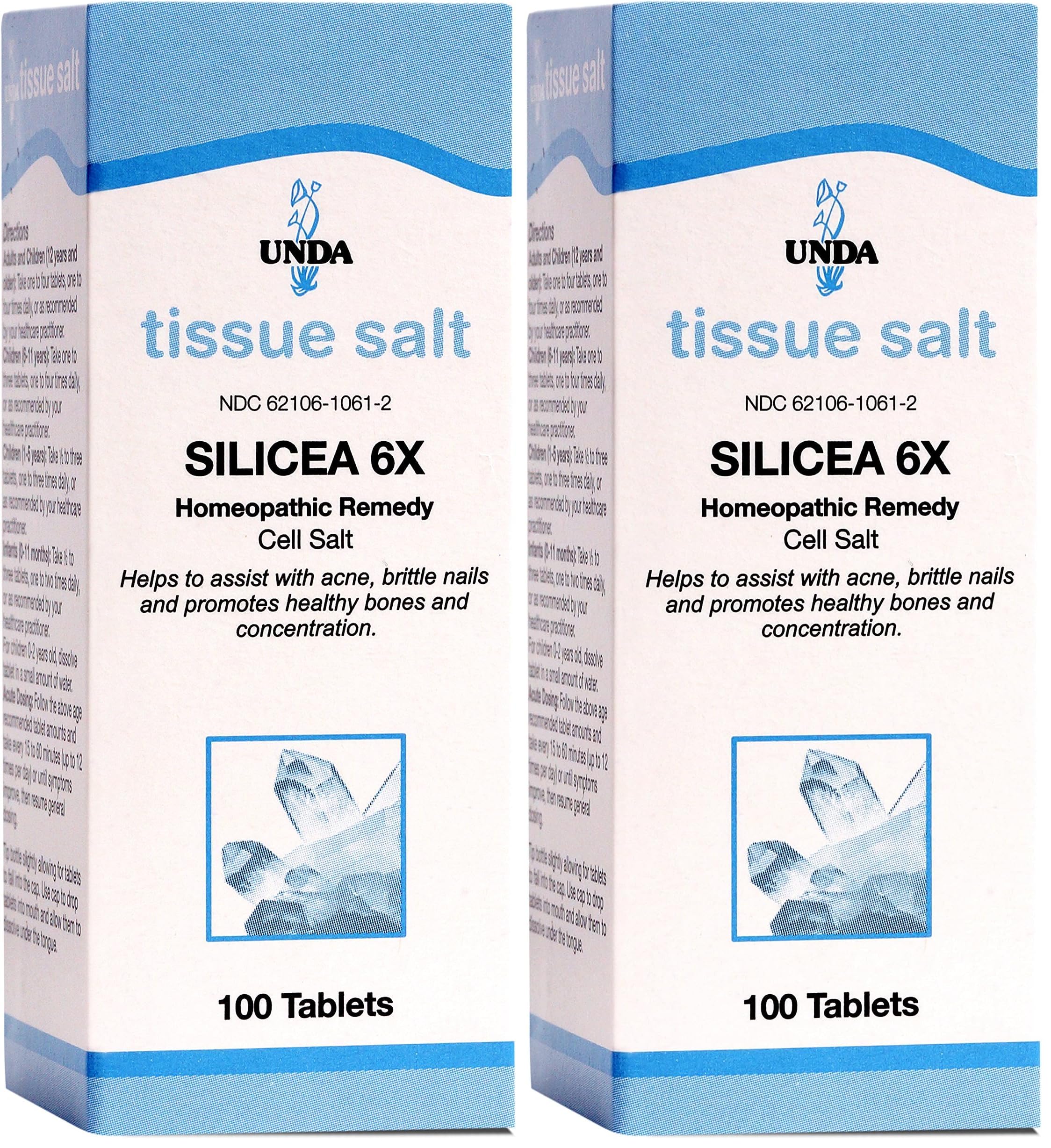 UNDA Silicea 6X Salt | Homeopathic Remedy for Mild Acne & Brittle Nails | 100 Tablets (Pack of 2)
