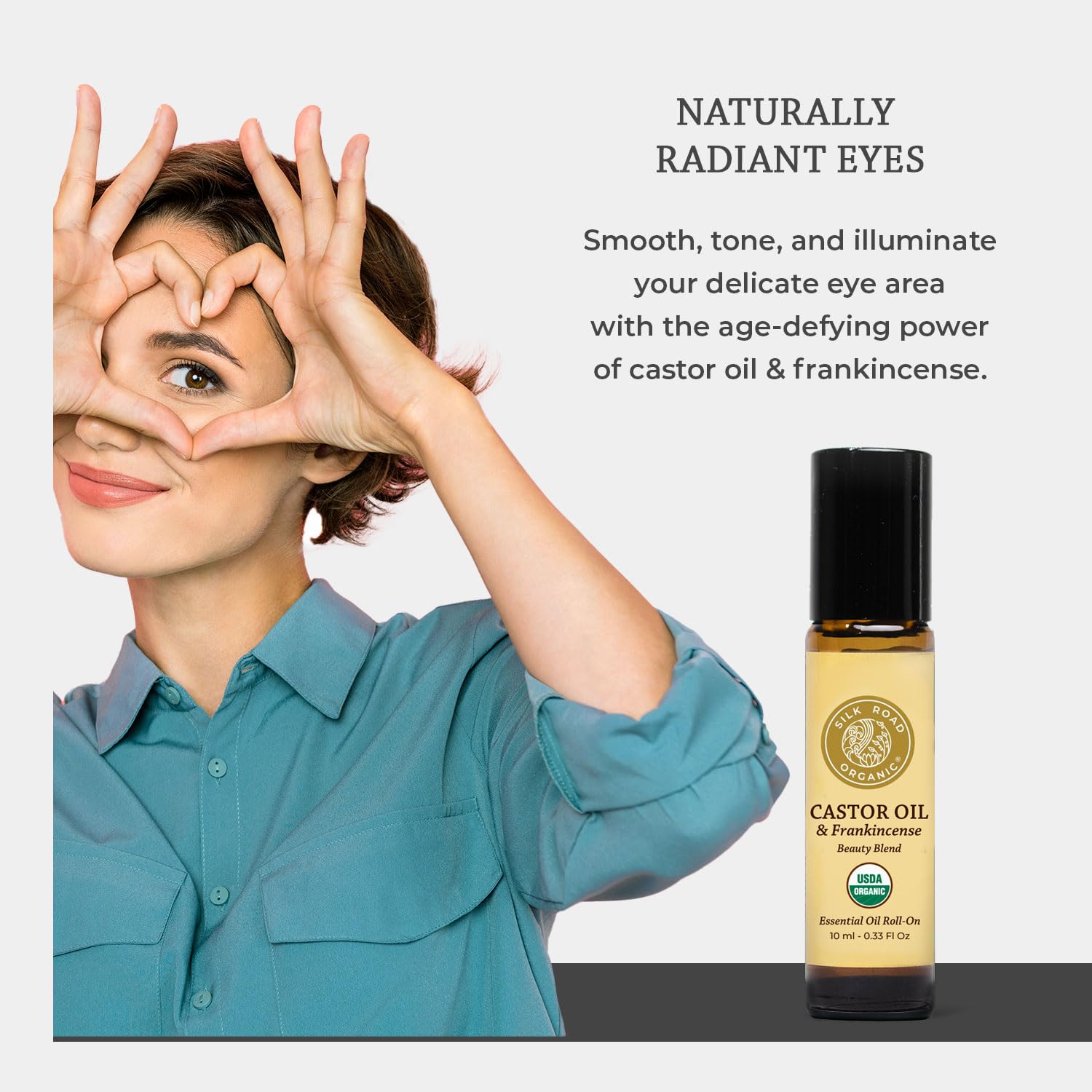 Silk Road Organic Castor Oil & Frankincense Eye Roll-On – 100% Pure USDA Certified Organic, Hexane Free, 10ml