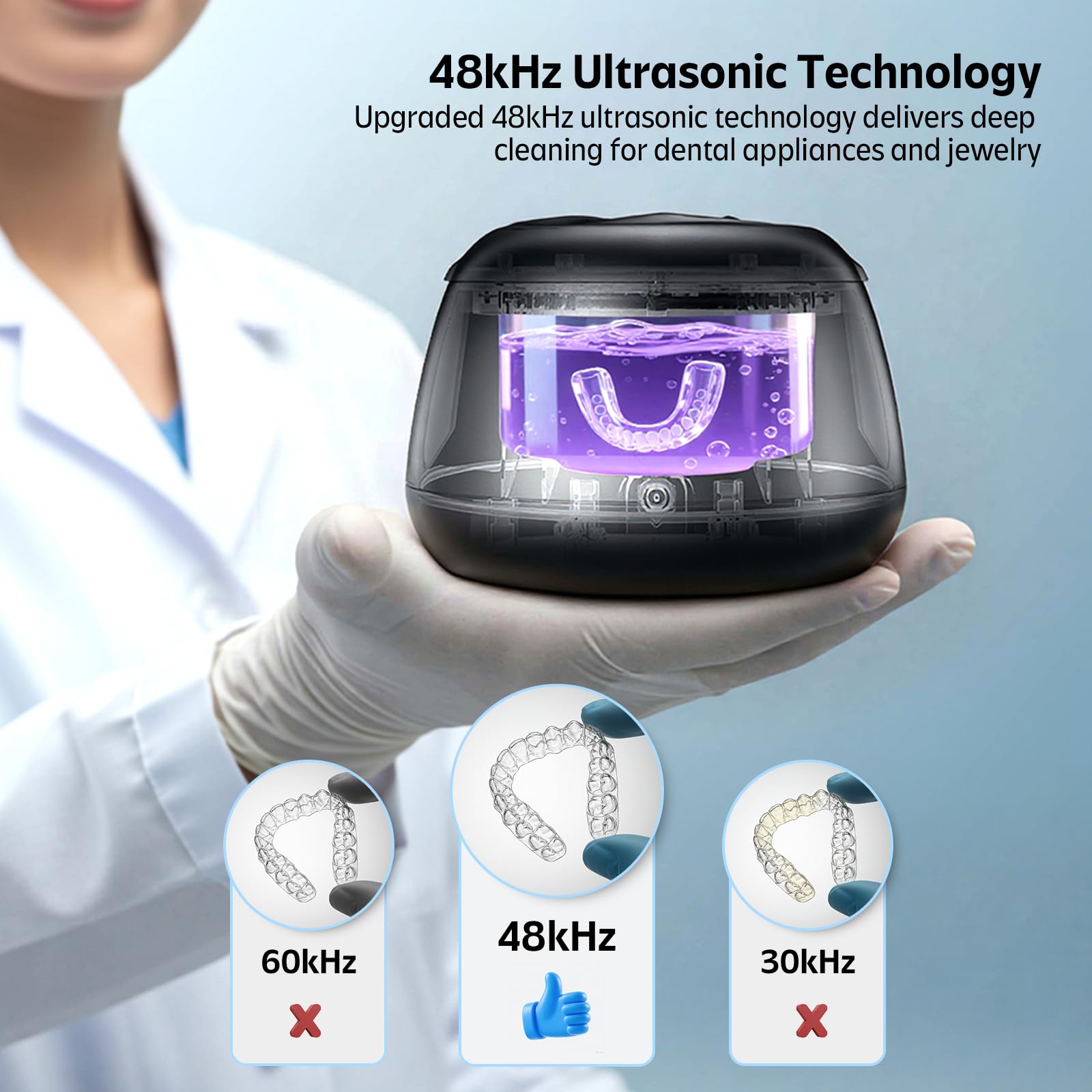 Ultrasonic Retainer Cleaner Machine 48kHz – 200ml Cleaning Pod (Black) for Aligners & Dentures