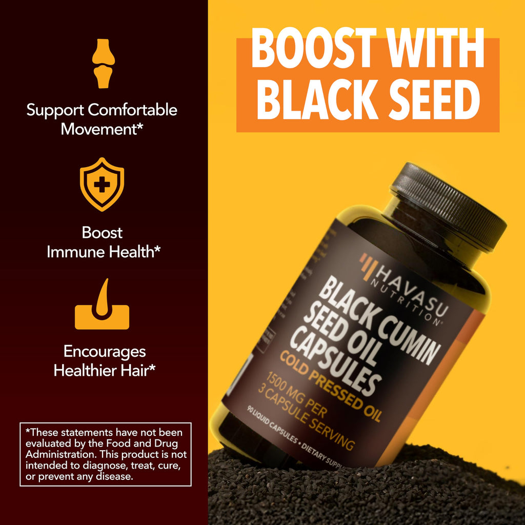 Cold Pressed Black Seed Oil Capsules 1500mg | Immune Support, Digestive Health & Hair & Skin - Nigella Sativa