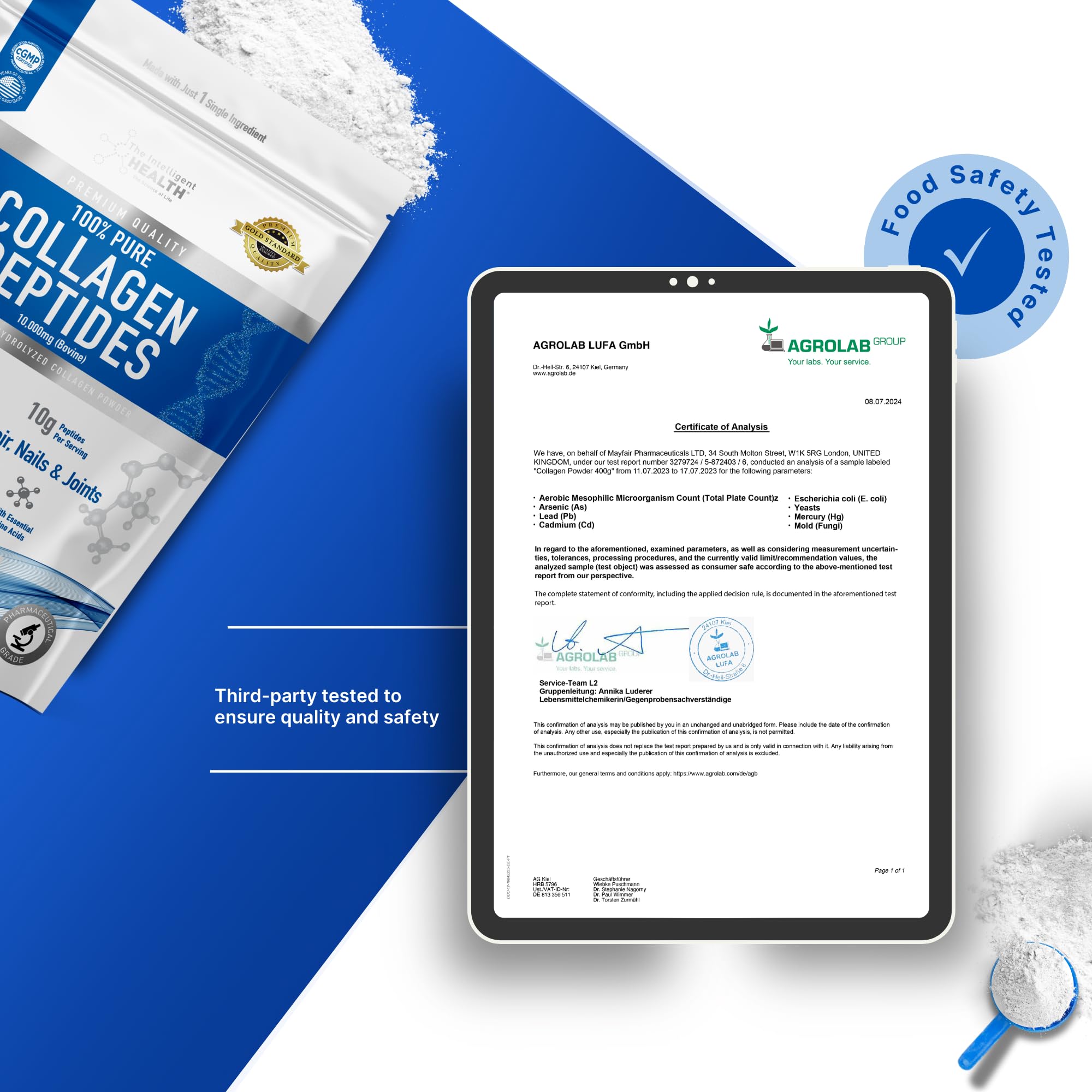 The Intelligent Health Hydrolyzed Collagen Peptides Powder – Grass-Fed, Unflavored, 10g per Serving, 2kg