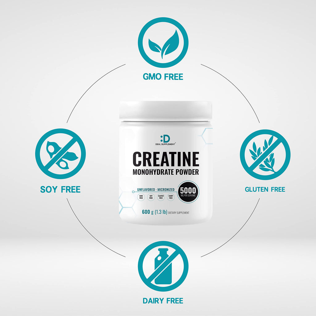 Instant Creatine Monohydrate Powder – 5g Serving, 120 Servings | Micronized, Unflavored, Fast Absorbing