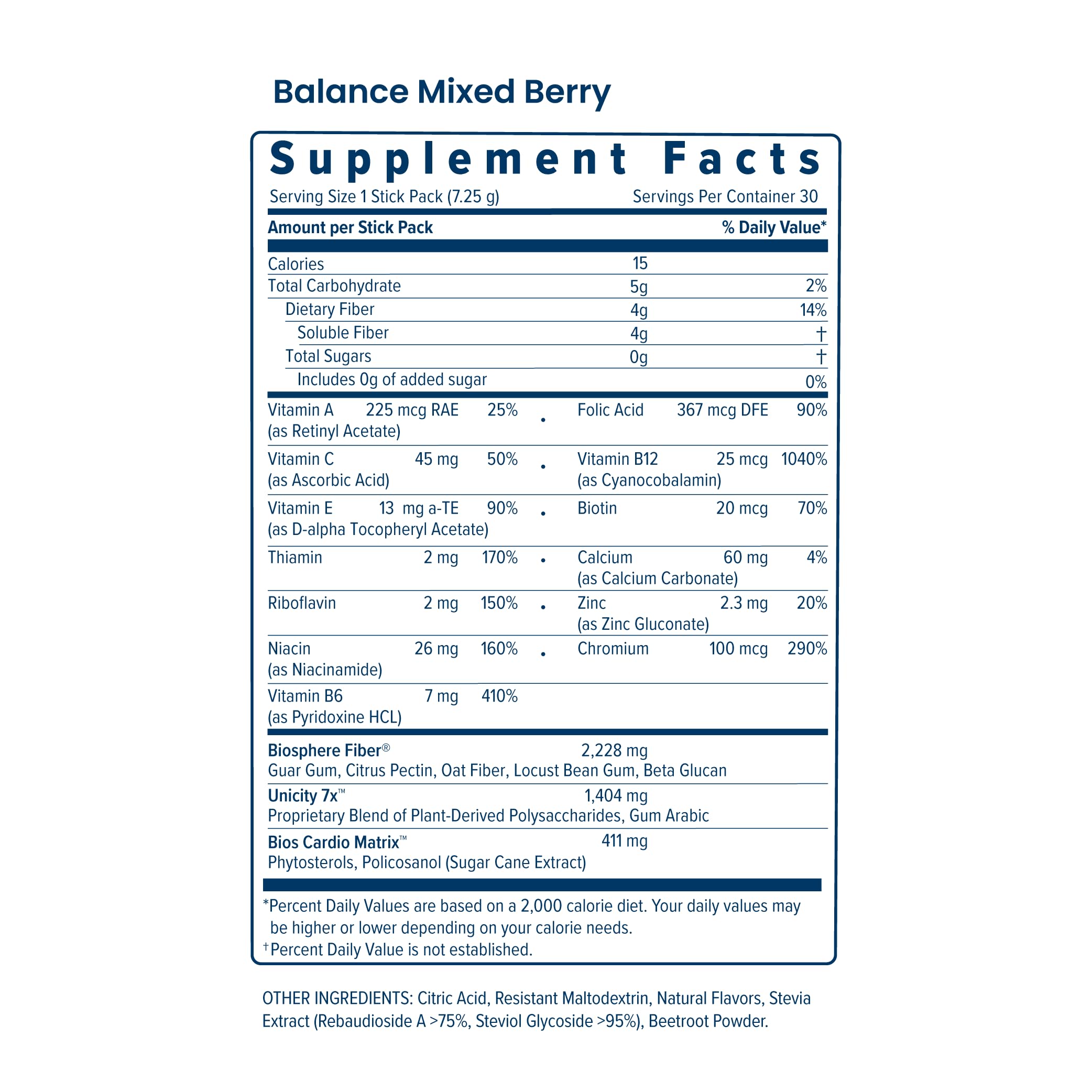 Unicity Balance Mixed Berry Stick Packs – Pre Meal Fiber Drink (30 Count)