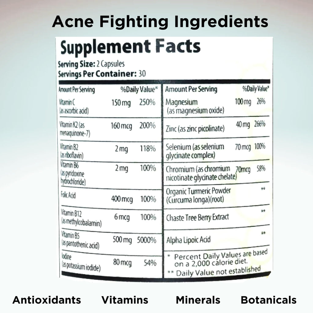 Clear Skin Acne Vitamins Capsules | Complexion Supplements 60 Count (Pack of 2)