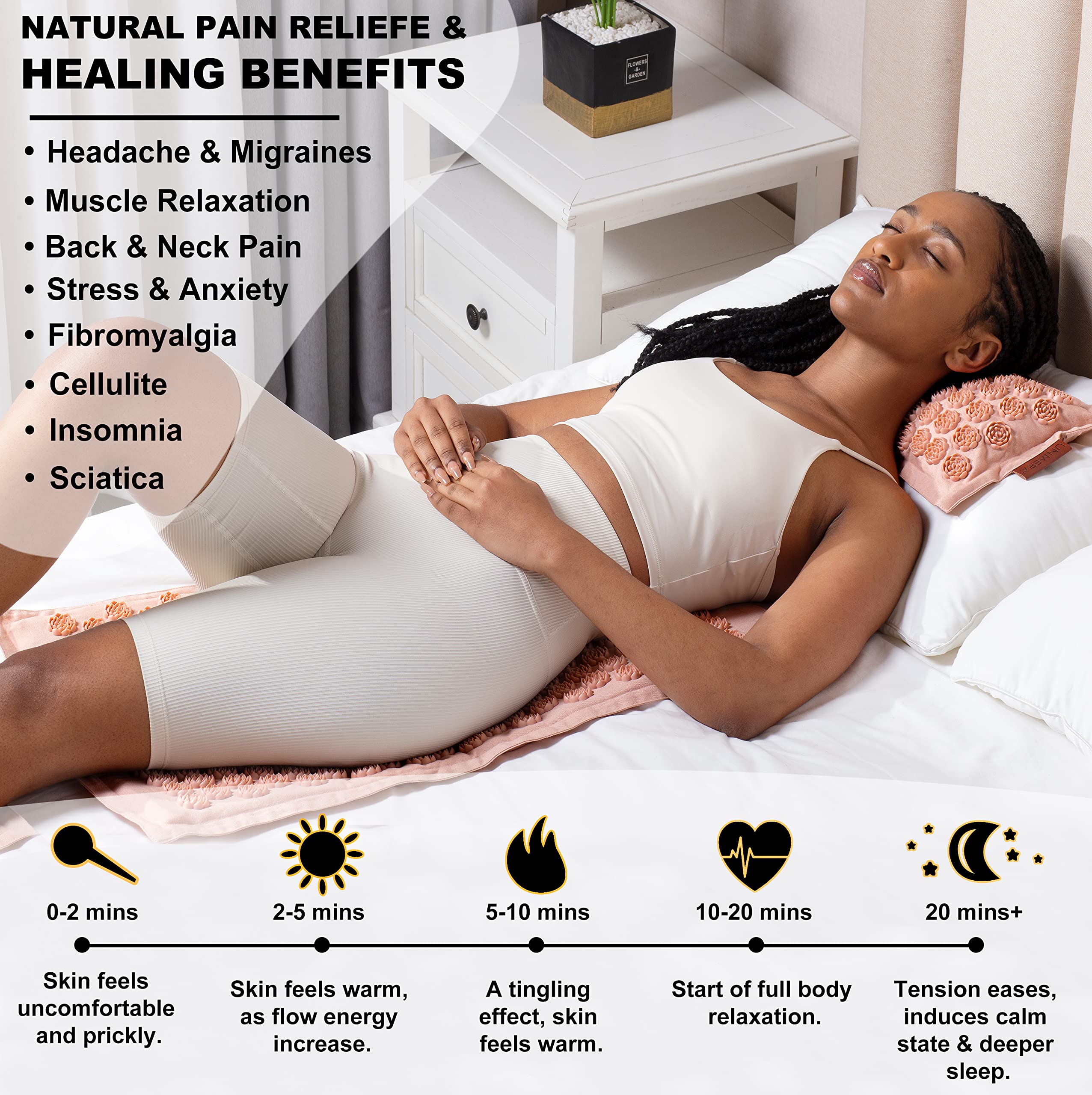 UNMERA Acupressure Mat & Pillow Set – Linen & Coconut Fiber Pain Relief