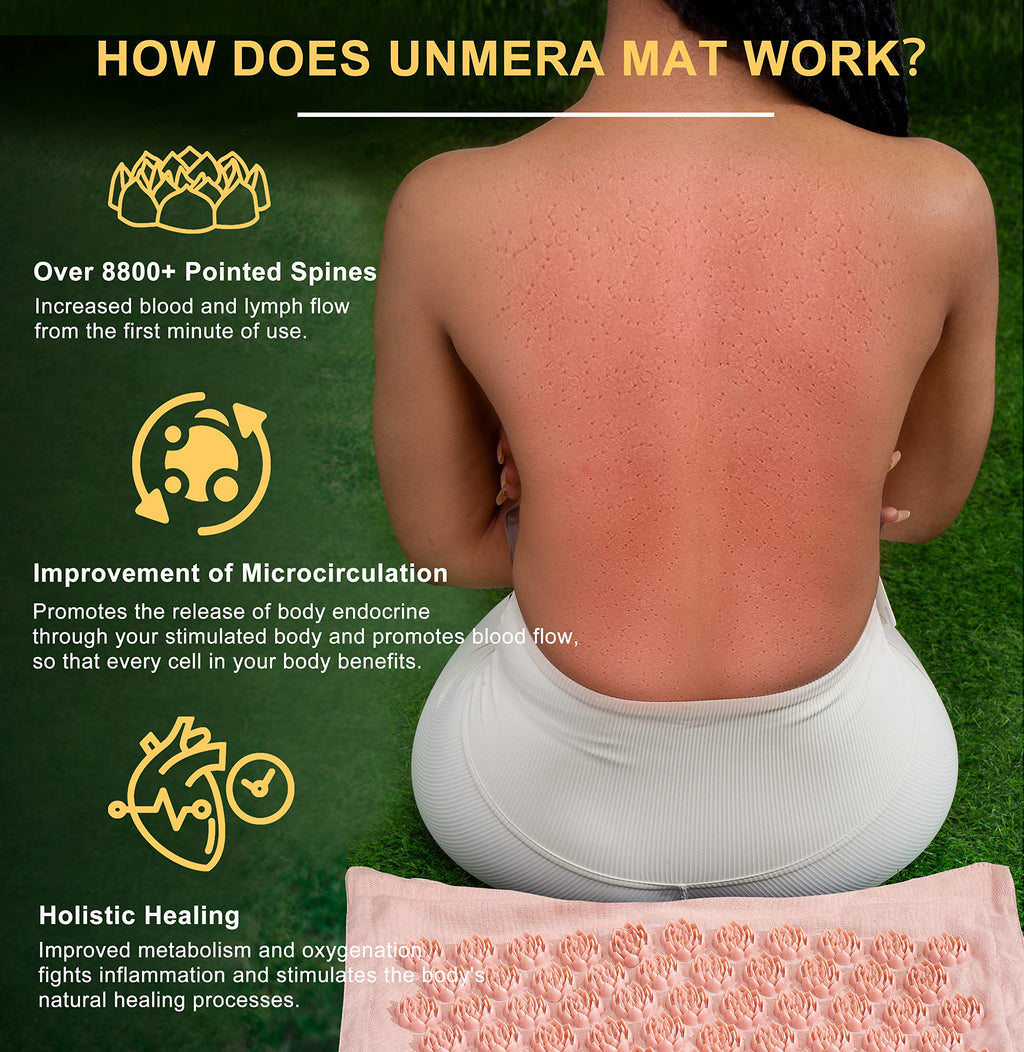 UNMERA Acupressure Mat & Pillow Set – Linen & Coconut Fiber Pain Relief