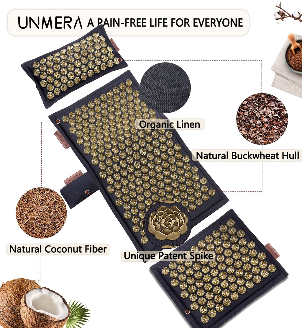 UNMERA Acupressure Mat & Pillow Set - Natural Linen & Coconut Fiber Filling for Back & Neck Pain Relief