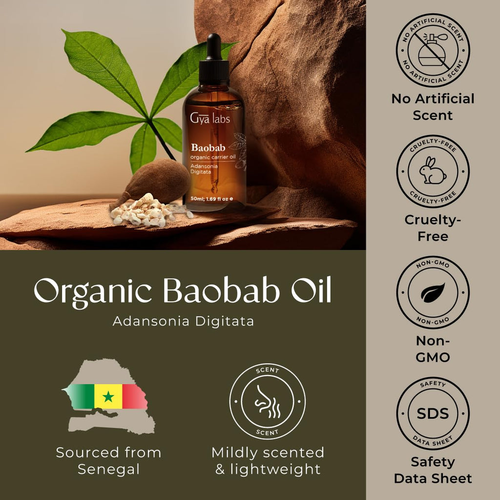 Gya Labs Baobab Carrier Oil – 1.7 Fl Oz for Hair, Skin, Face, Scalp & Body