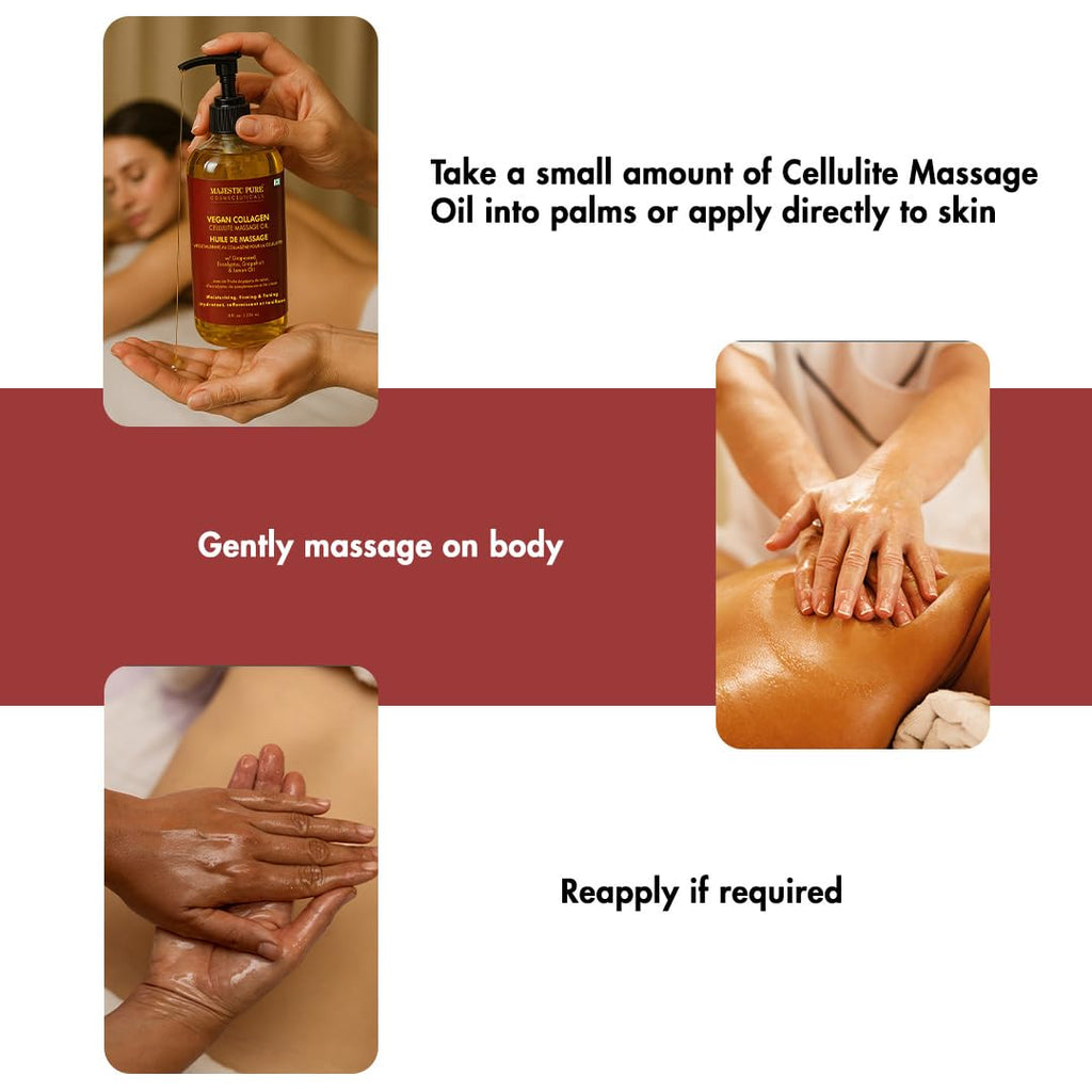 Majestic Pure Anti-Cellulite Massage Oil for Therapy – Vegan Collagen, Stem Cells & Natural Oils, 8 fl oz