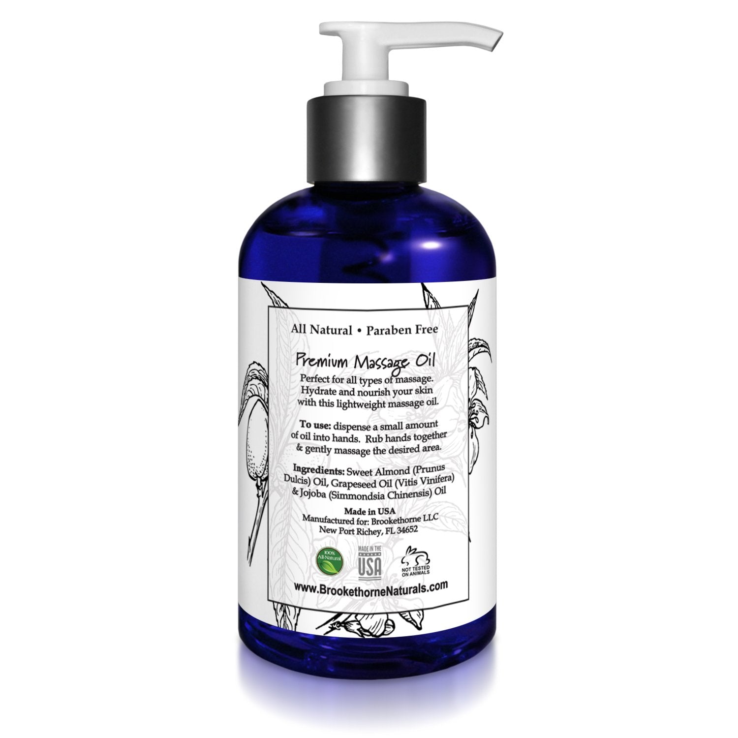 Unscented Massage Oil – 100% Natural Carrier Blend (Sweet Almond, Grapeseed & Jojoba) | Brookethorne Naturals