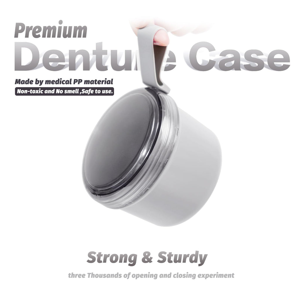 Uouovo Large Denture Bath Cup Grey – Leak-Proof Denture Case for Soaking & Cleaning