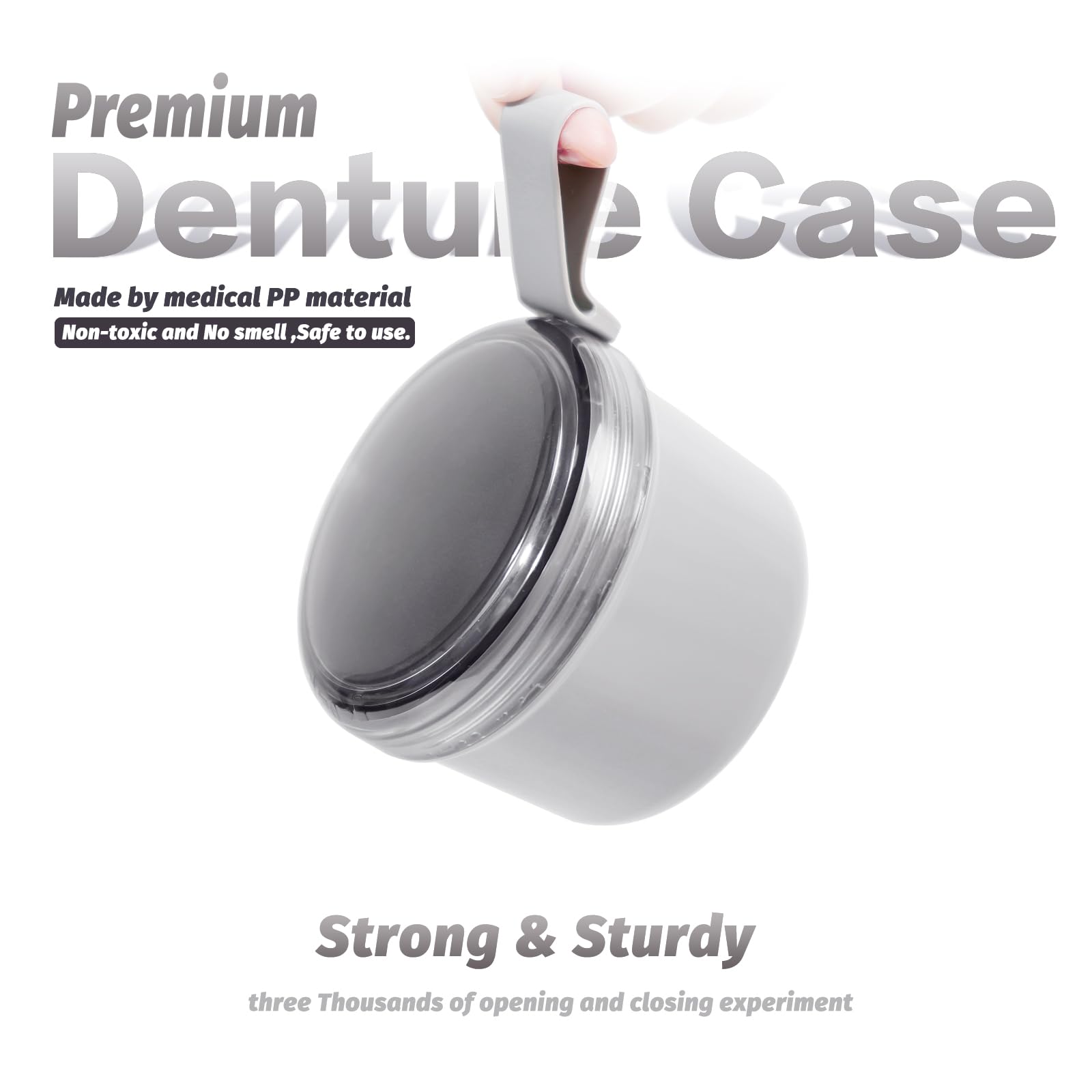 Uouovo Large Denture Bath Cup Grey – Leak-Proof Denture Case for Soaking & Cleaning