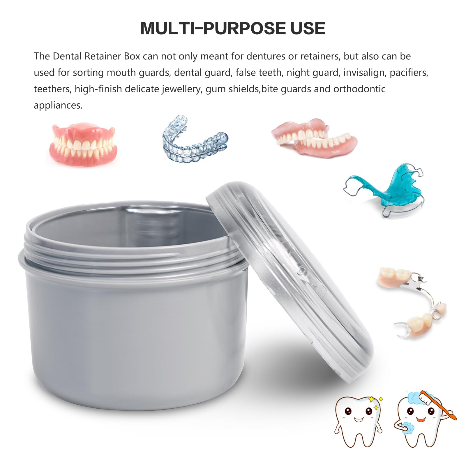 Uouovo Large Denture Bath Cup Grey – Leak-Proof Denture Case for Soaking & Cleaning