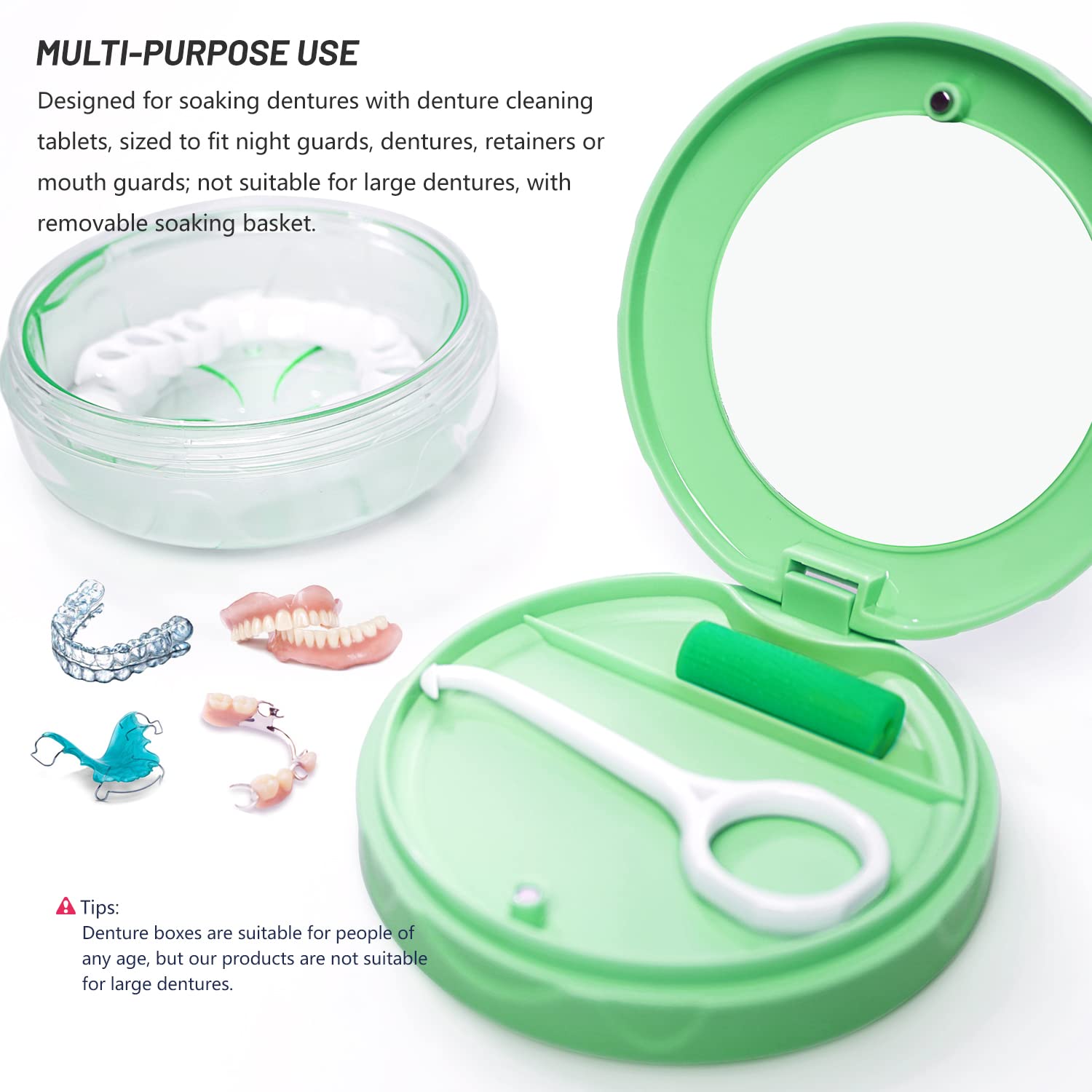Uouovo Denture Case – Leak-Proof Retainer Box with Mirror, Travel-Ready